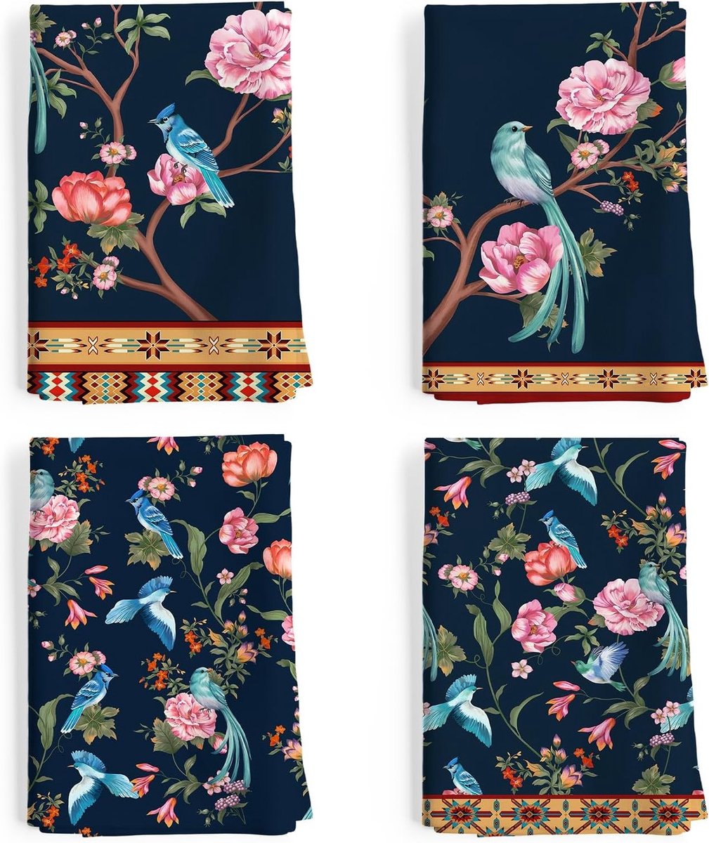 Retro Bloemen Keukenhanddoeken van Katoen 48×70 cm, Sneldrogende Theedoeken voor Feestjes, Verjaardagen en Huiswarming Geschenken