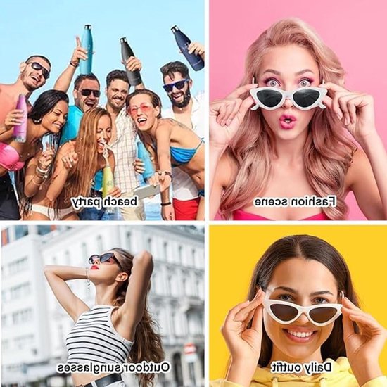 Zonnebrillen, UV400, retrostijl, kattenoog, uv-bescherming, licht, voor strand, reizen en evenementen (6 levendige kleuren) — afbeelding 5