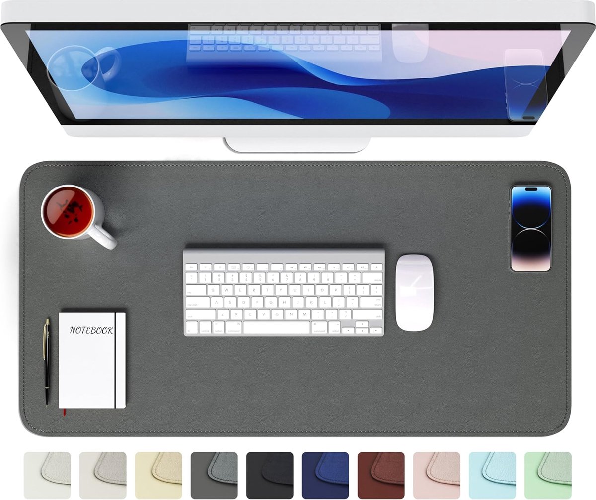 SnelShoppen - Desk Mat 80 x 40 cm - PU Leer Muismat Waterdicht en Antislip - XXL Laptop Tafelmat voor Thuis en Kantoor - Donkergrijs
