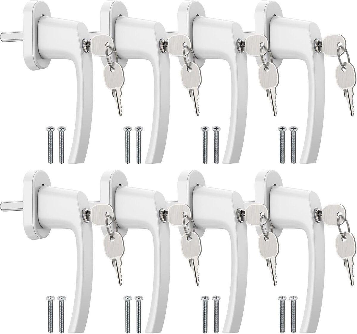 SnelShoppen - Lockable Aluminium Window Handle Pack van 8, Veiligheidshandgrepen voor Ramen en Balkondeuren, Kindveilig met Sleutel, Wit, 35 mm