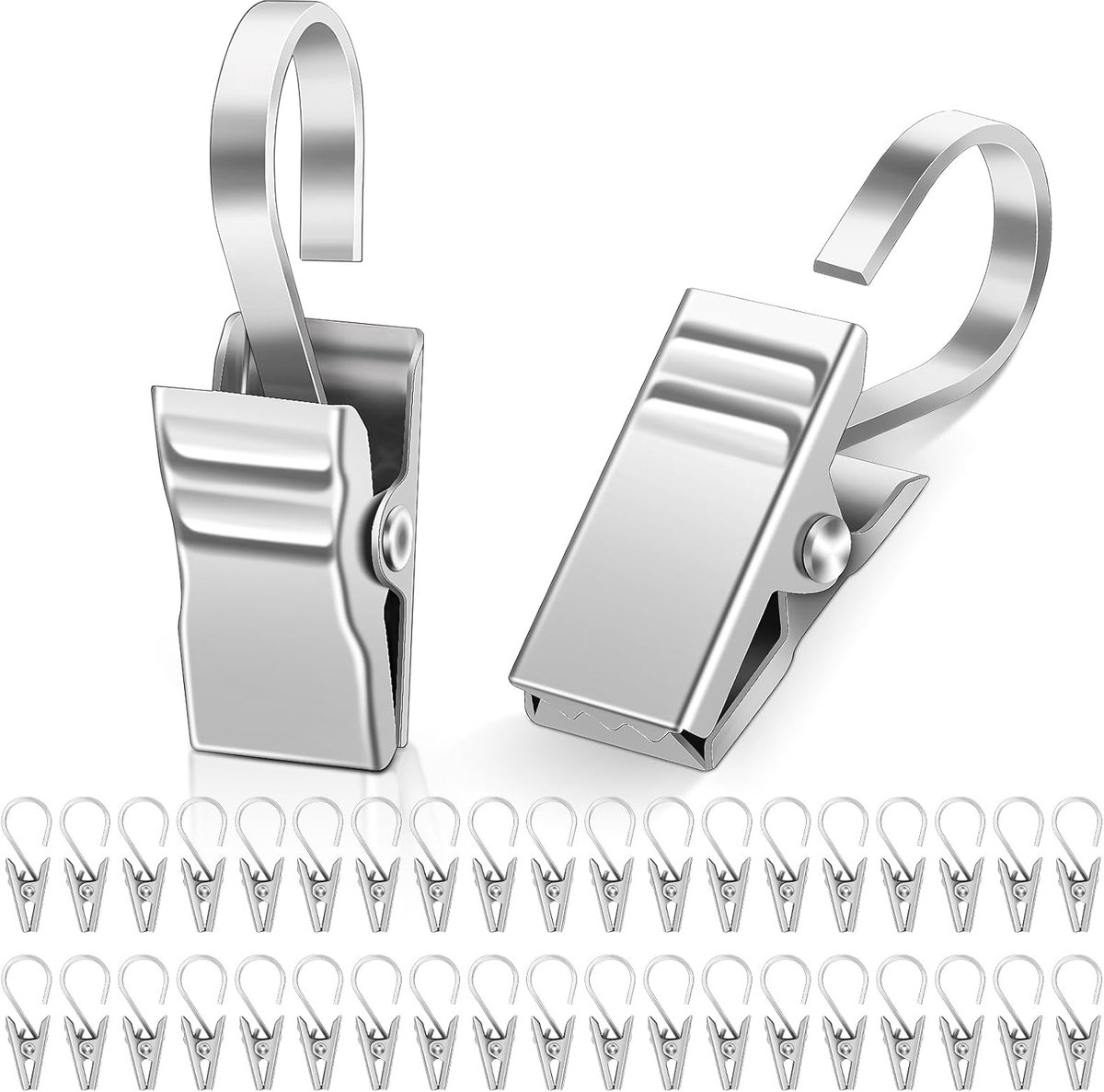 SnelShoppen - 40 Stuks RVS Gordijnclips - Roestvrijstalen Clips voor Gordijnen, Douchegordijnen, Foto's en Sfeerverlichting - Sterke Grip tot 1.5 kg -