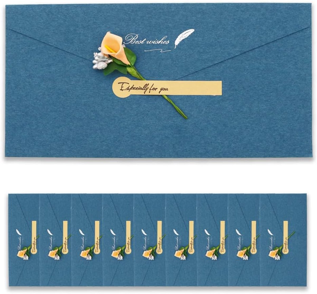 SnelShoppen - Pack van 10 Vintage Kraft Papier Enveloppen met Wenskaarten, Gedroogde Bloemen Stickers voor Verjaardagen, Bruiloften, Kerst, Feesten, U