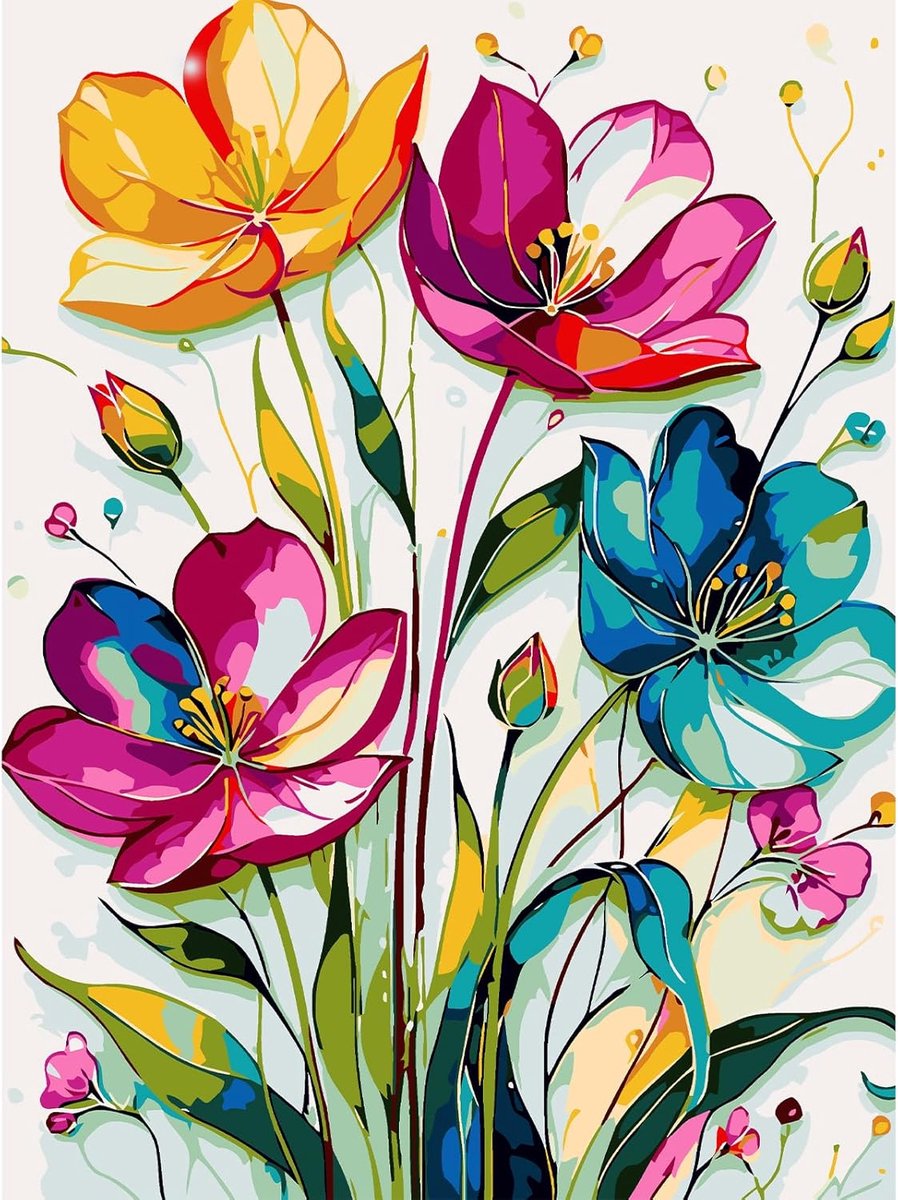 SnelShoppen - Schilderen op Nummer voor Volwassenen, Stained Glass Schilderen, DIY Acrylverf Set, 3 Penselen, Creatief Hobbyproject voor Thuis