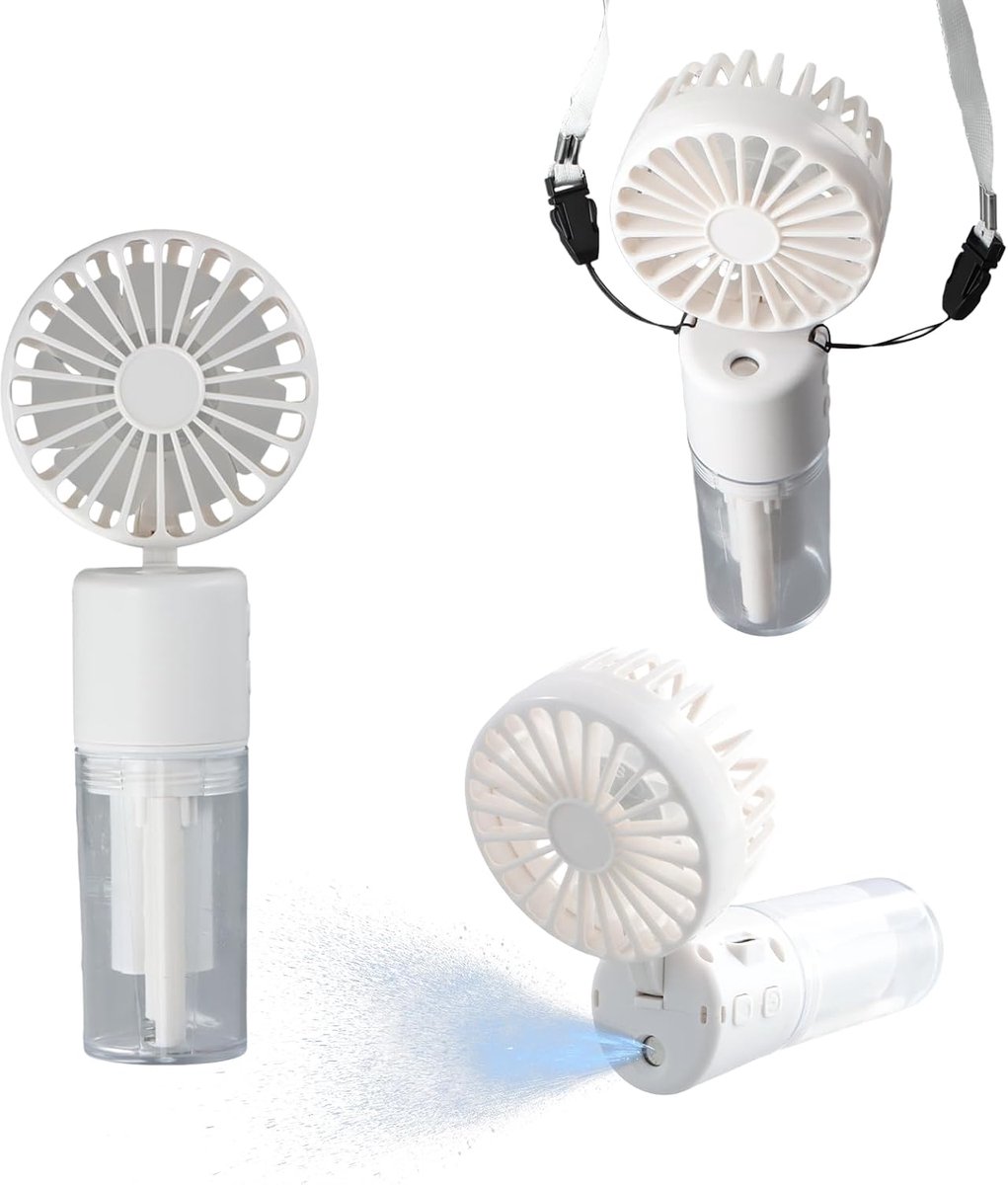 SnelShoppen - 3-in-1 Hand Fan Mini Ventilator, Stil, Oplaadbaar 1000 mAh, Handventilator met Water en Snoer, 180 Graden Vouwbaar, 4 Snelheden, Thuis K