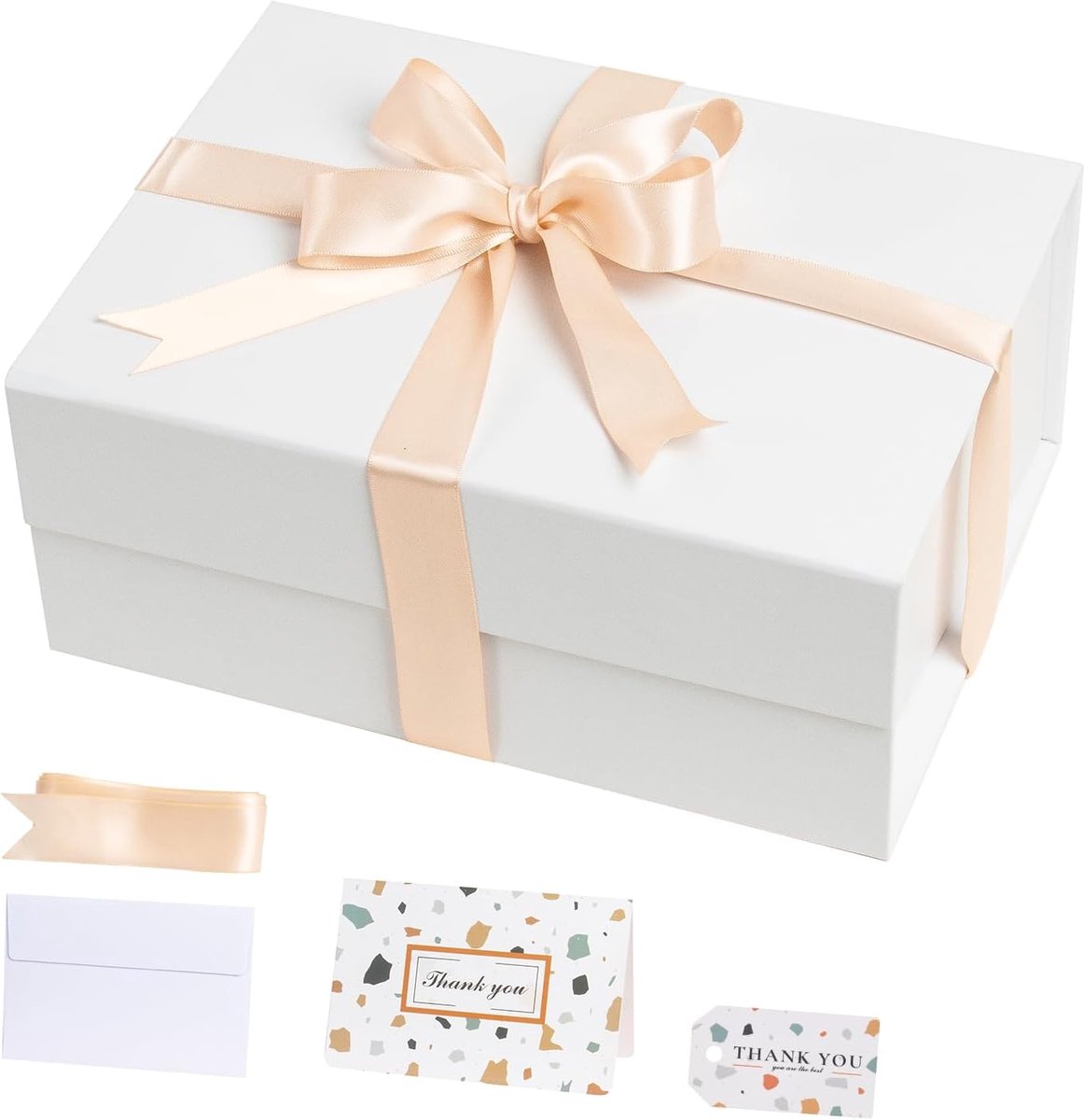 SnelShoppen - Witte geschenkdozen met deksels 28 x 20 x 10 cm - Opvouwbare magnetische geschenkdozen met lint voor cadeaus, bruidsmeisje, verjaardag,