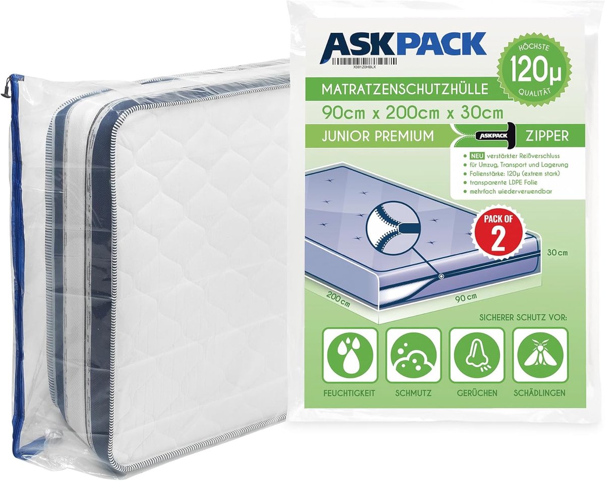 SnelShoppen - 2 Matraszakken met Anker Rits - Waterdicht en Scheurvast - 120 Micron Polyethyleen Materiaal - Perfect voor Verhuizing en Opslag - Maat