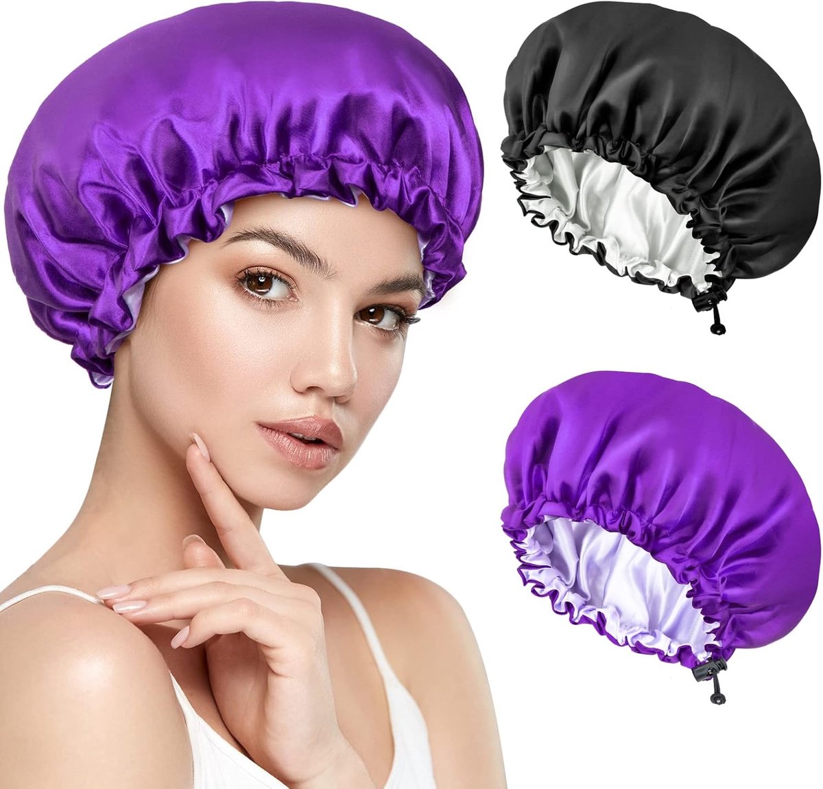 SnelShoppen - Satin Haar Hoed voor Krullend Haar - Verstelbare Dubbele Laag Zijdeachtige Nachtmuts voor Dames en Meisjes - Zacht en Ademend - Perfect