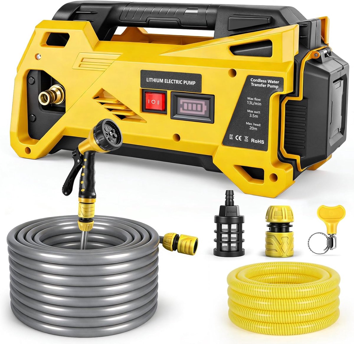 SnelShoppen - Draadloze Waterpomp Compatibel met 20V Accu, Zelfaanzuigende Elektrische Pomp voor Tuin, Zwembad, Caravan, Aquarium, Gemakkelijk in Gebr