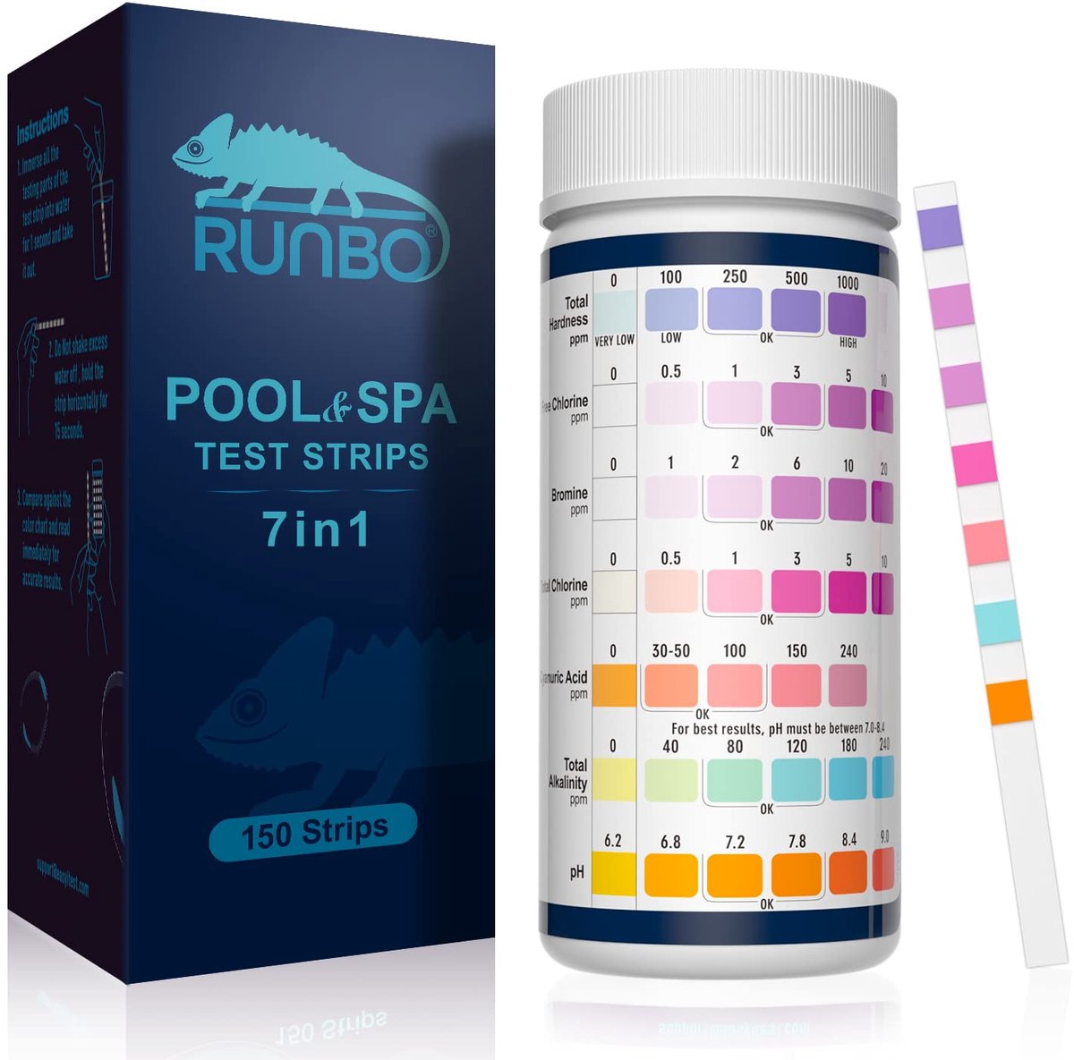 SnelShoppen - 150 Stuks Water Test Strips voor Pool en Spa - 7-in-1 pH, Bromine, Alkalinity, Vrije Chloor, Totaal Hardheid - Snelle en Nauwkeurige Wat