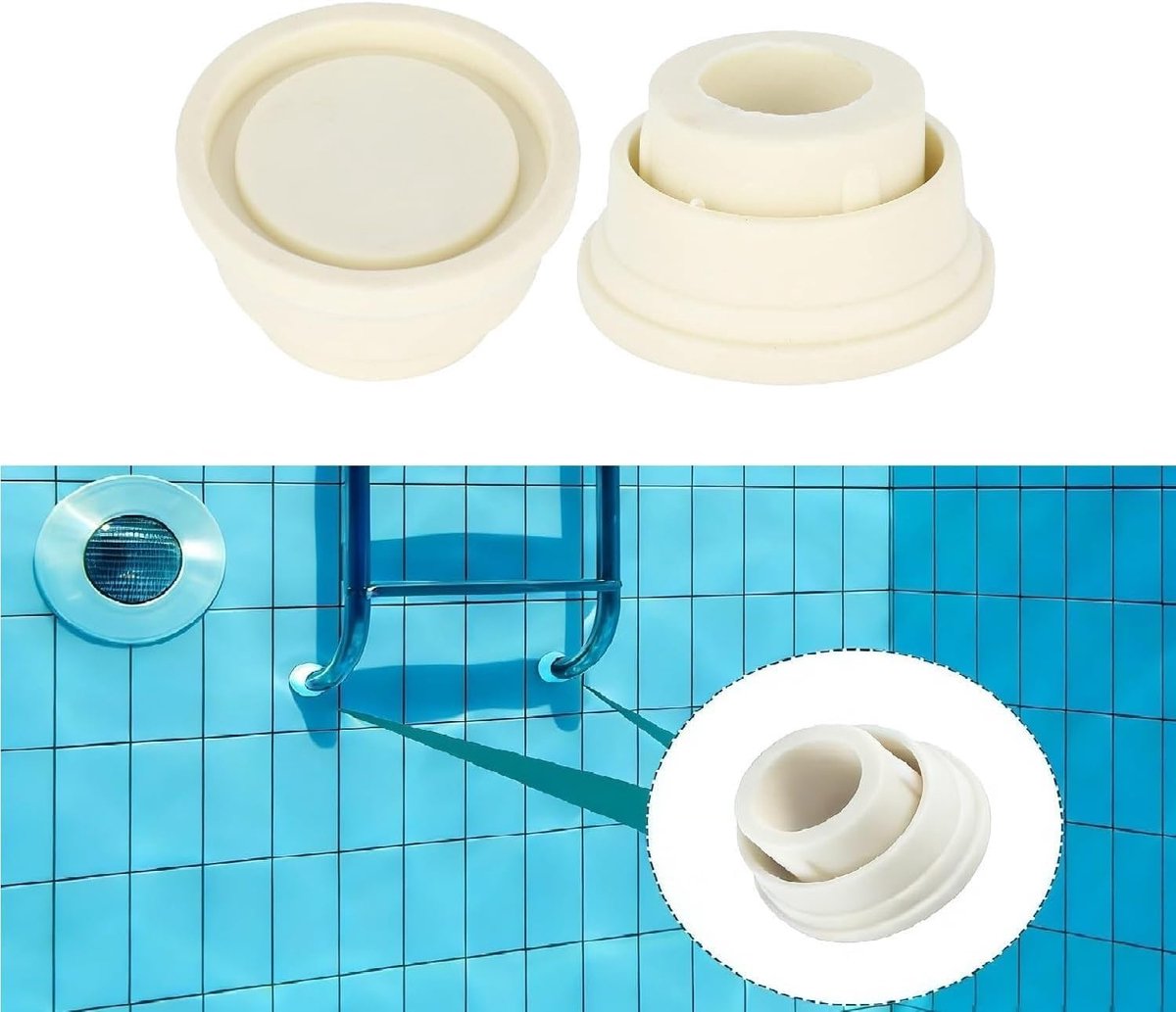 SnelShoppen - 2 Stuks Zwembadladderbumpers - Rubber Pluggen voor Zwembadladder - 2,4 x 1,5 x 1,3 Inch - Witte Ladderdoppen - Bescherming voor 1,6 Inch