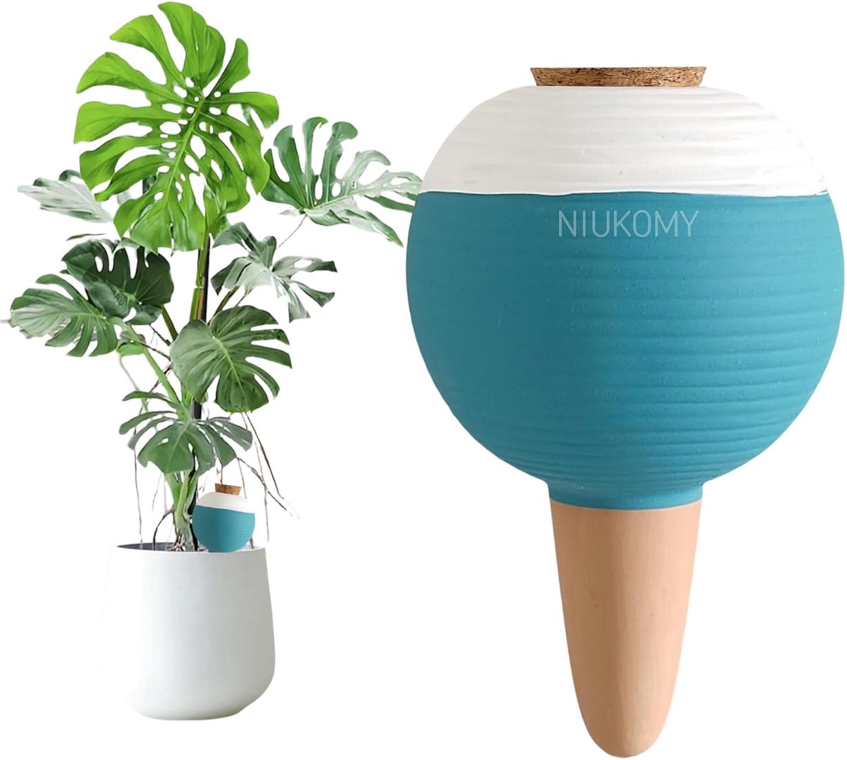 SnelShoppen - Grote Automatische Irrigatie Bal Kleisysteem 450 ml Waterdispenser voor Bloempotten, Terracotta Watergeefkegel met Kurk voor Vakantie en