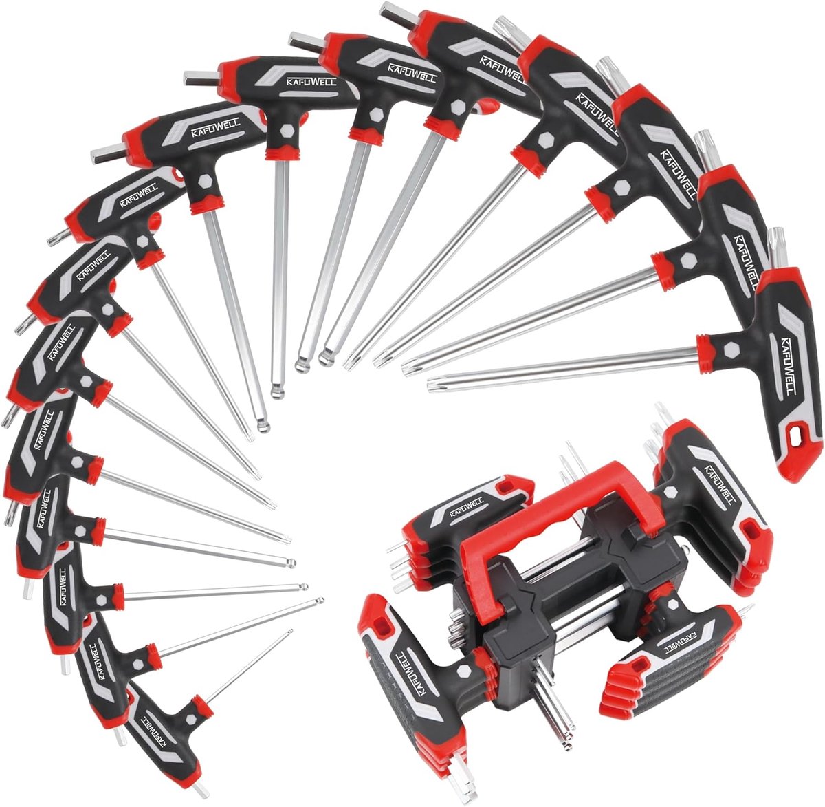 SnelShoppen - 14-delige Hex en Torx Sleutelset T-Handgreep Metrisch H2-H10 TX10-TX50 voor DIY Thuisreparaties Auto Fiets met Opbergrek
