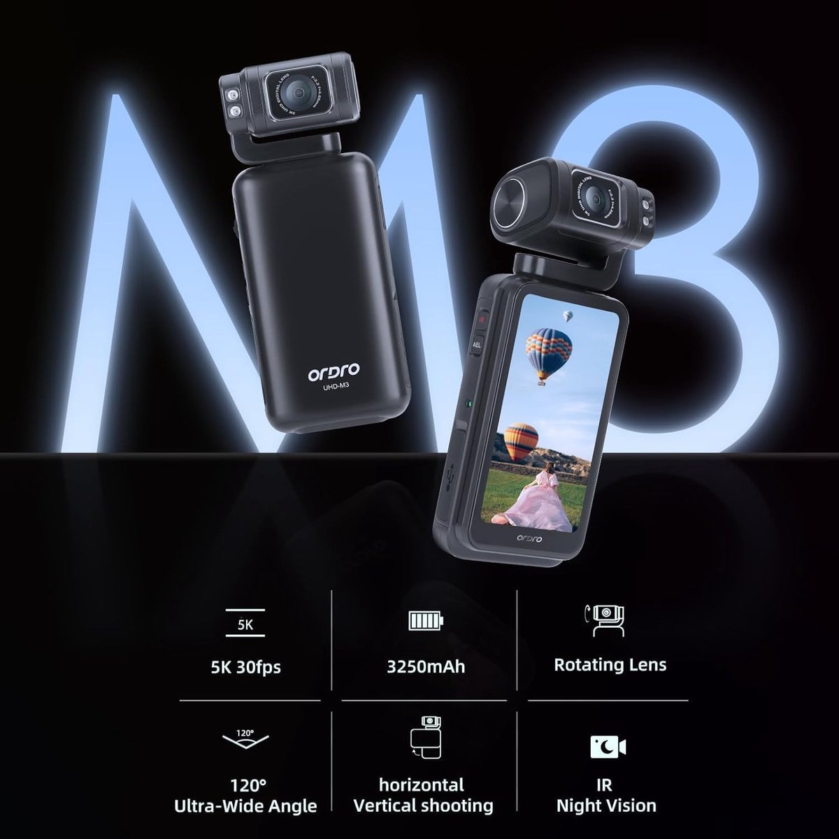 SnelShoppen - Portable Video Camera 5K/30fps Vlogging Camera met 3.5 Inch Rotatable Touch Screen voor YouTube TikTok Vlogs en Reisavonturen thumbnail 5