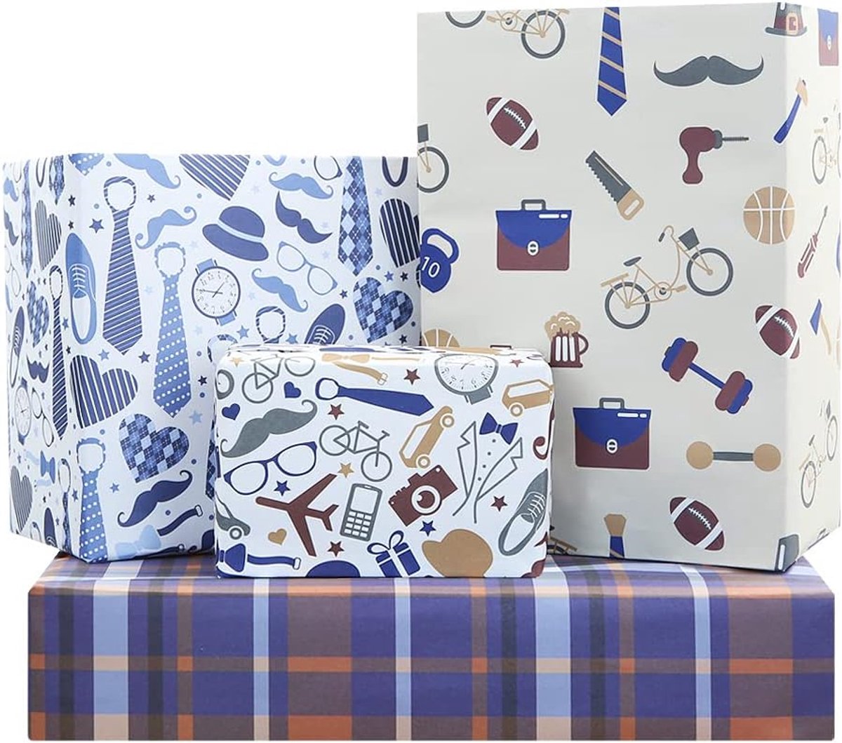 SnelShoppen - 2 x 4 Stuks Vaderdag Inpakpapier 50,8 cm x 71 cm - 8 Vellen Cadeaupapier met Thema-ontwerp voor Heren - Perfect voor Verjaardag, Feest e