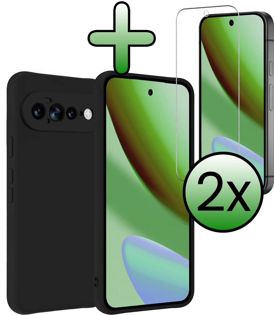 Hoesje Met 2x Screenprotector - Geschikt voor Google Pixel 11 Pro XL - Sterk & Shockproof - Back Cover - Siliconen Case - Telefoon Hoes - Zwart