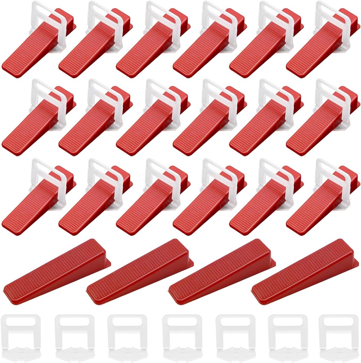 Complete Tegelnivelleersysteem Set met 200 Stukken, Inclusief 100 Trekloepen en 100 Wedges voor Perfecte Tegelplaatsing, Ideaal voor Klusprojecten en Doe-Het-Zelf Werkzaamheden