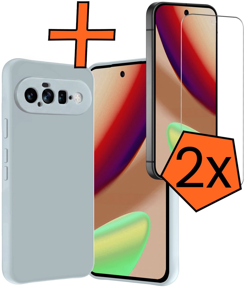Hoes - Met 2x Screenprotector - Geschikt voor Google Pixel 11 - Sterk & Shockproof - Back Cover - Siliconen Case - Telefoon Hoes - Lichtblauw