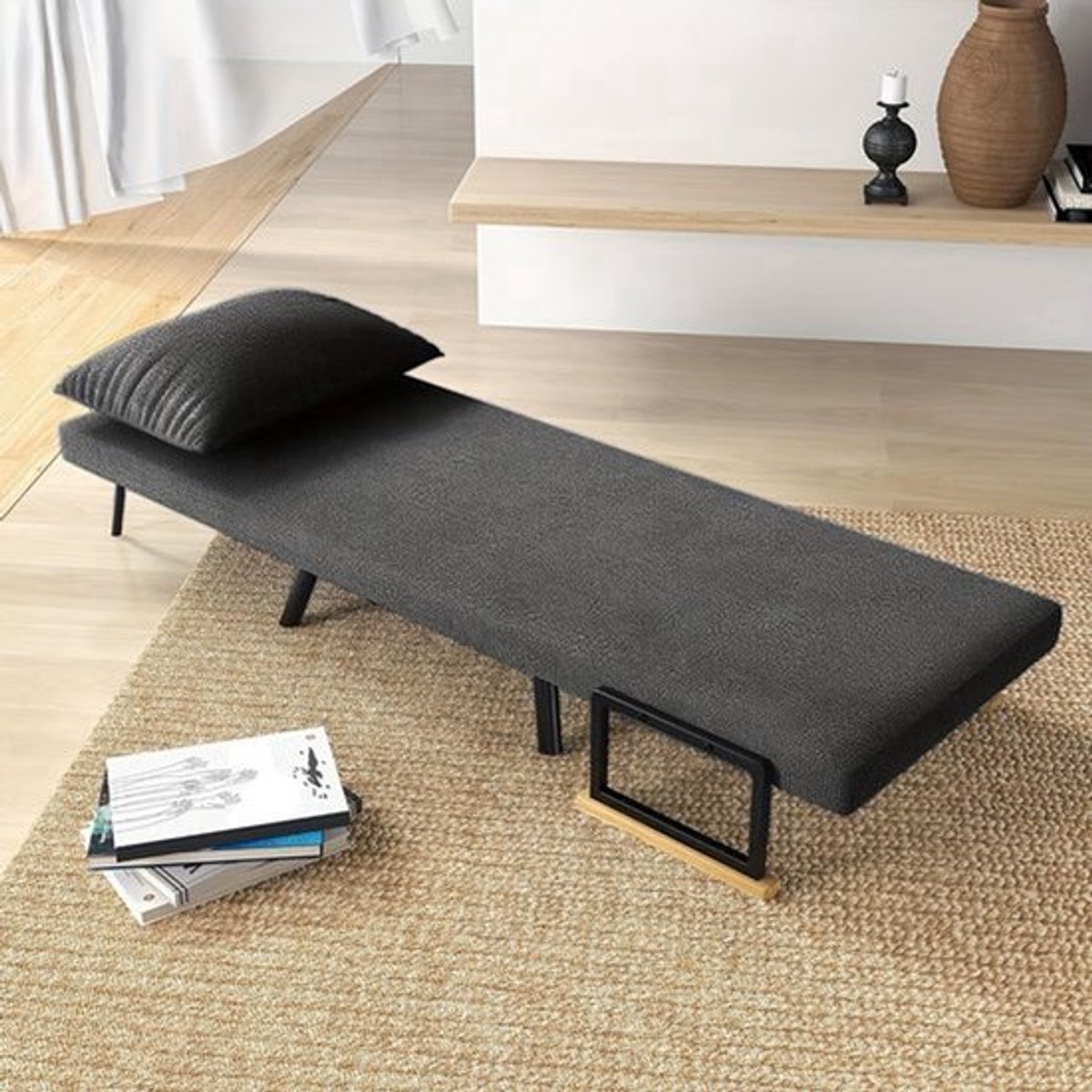 Loungestoel – Fauteuil – Relaxstoel – Zitzak – Stoel – Grijs – Memory Foam – Houten Frame