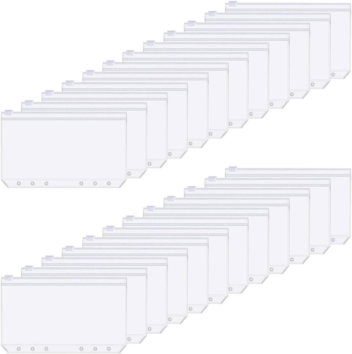 30 Stuks A6 Zipper Pockets, Duidelijke Plastic Documentenhoezen met 6 Gaten voor Thuis, Kantoor en Schoolgebruik
