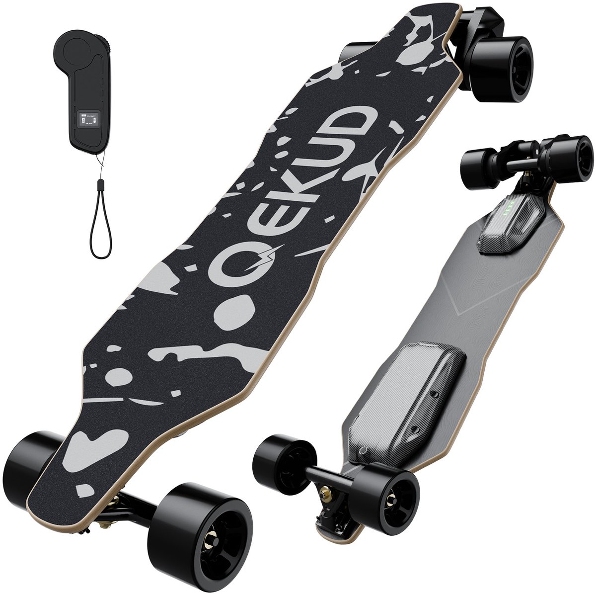 Qekud S4 Elektrisch Skateboard – 2000W Dual-Motor 42km/h 30km Bereik OLED Afstandsbediening IPX4 – Voor Volwassenen & Jongeren Zwart