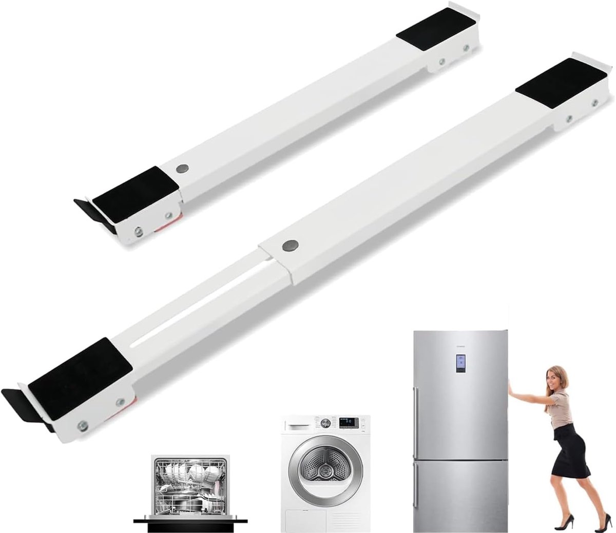 SnelShoppen - Wasmachine Onderstel Verstelbare Meubelrol 45-72 cm met Antisliprubber en 18 Wielen | 300 kg Draagvermogen | Ideaal voor Koelkast en Gro