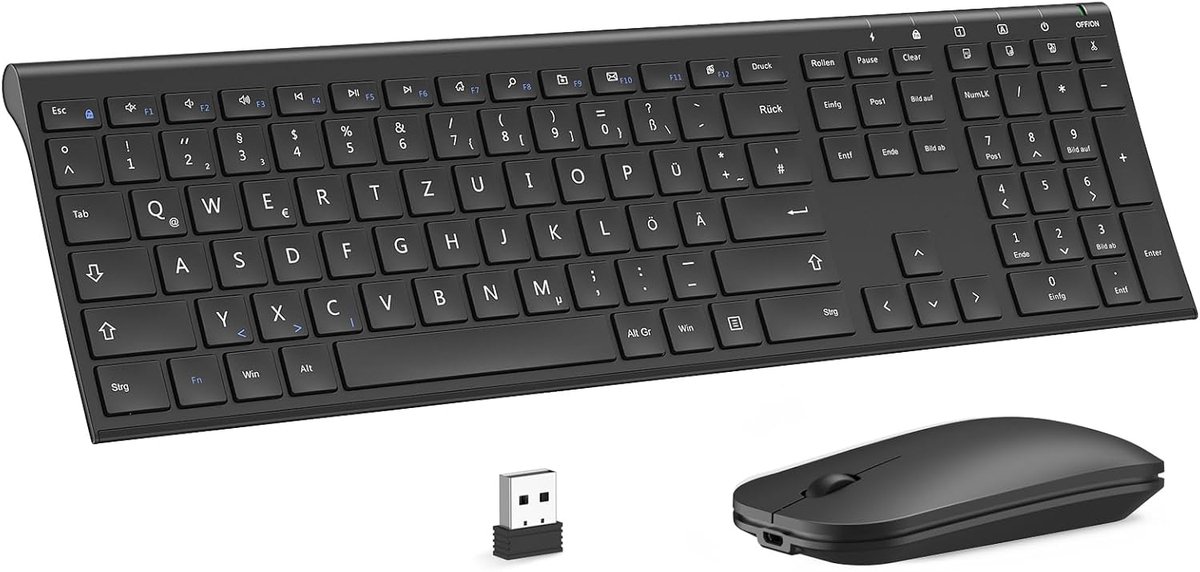 SnelShoppen - Draadloze Toetsenbord en Muis Set, Ultra Dun Aluminium, Oplaadbaar, Duitse QWERTZ Indeling, Voor Windows/PC, Laptop, Smart TV, 2.4G Tech
