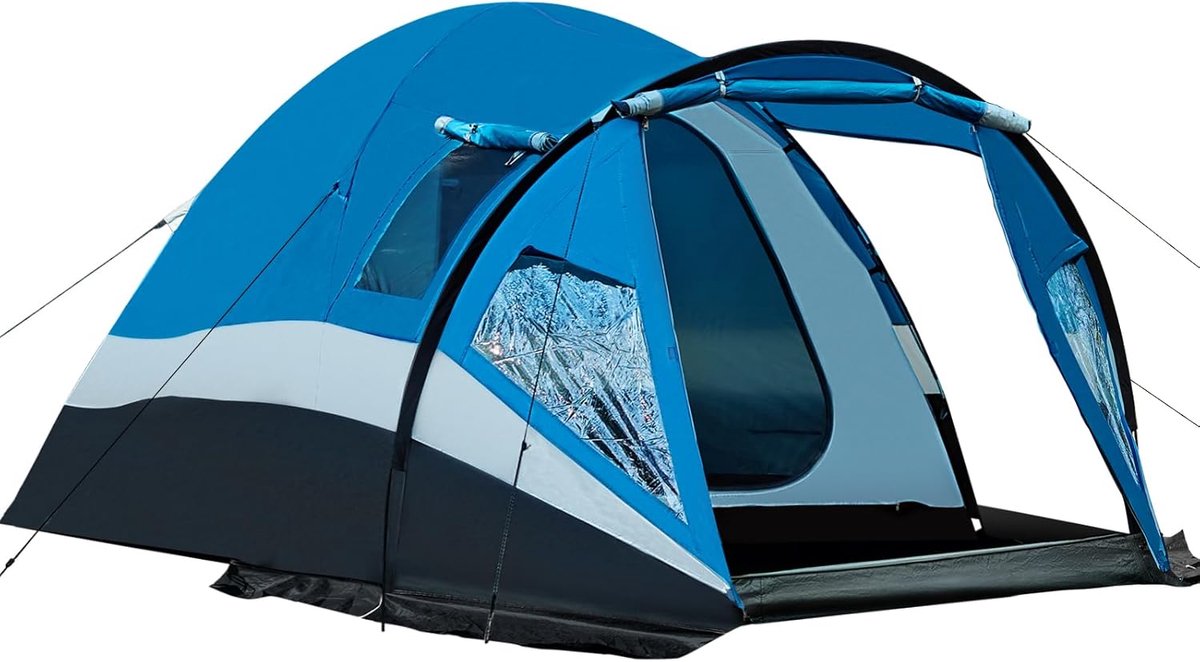 SnelShoppen - Grote Camping Tent voor 4 Personen, Waterdichte Dome Tent XXL met Luifel, Zijdeur en Venster, 3-4 Seizoenen, 180 cm Stahoogte, Perfect v