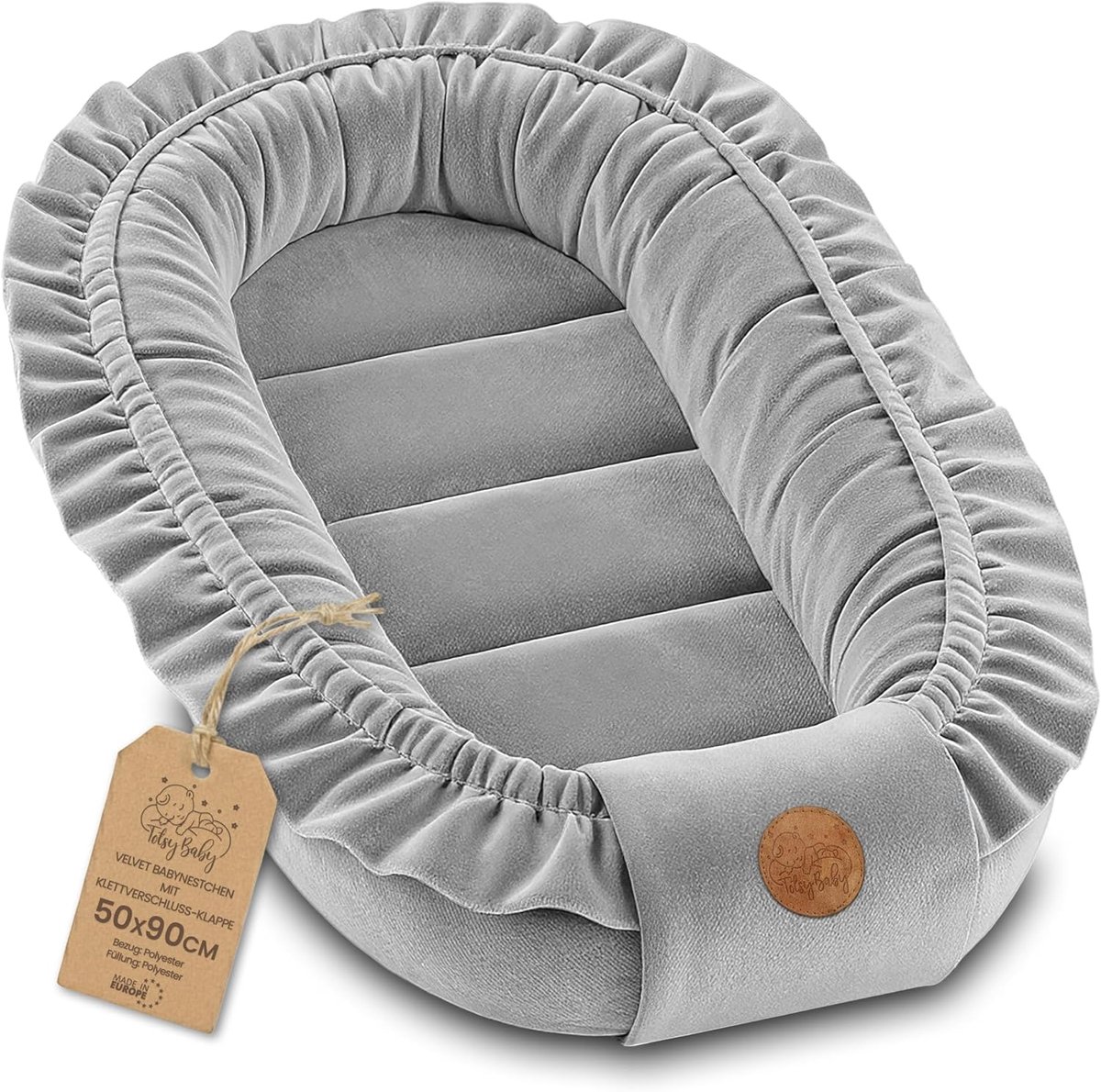 SnelShoppen - Cozy Baby Nest Newborn - Zacht en Draagbaar Babynest voor Wieg, Ledikant of Reis - Comfortabel voor Jongens & Meisjes - 90x50cm Grijs