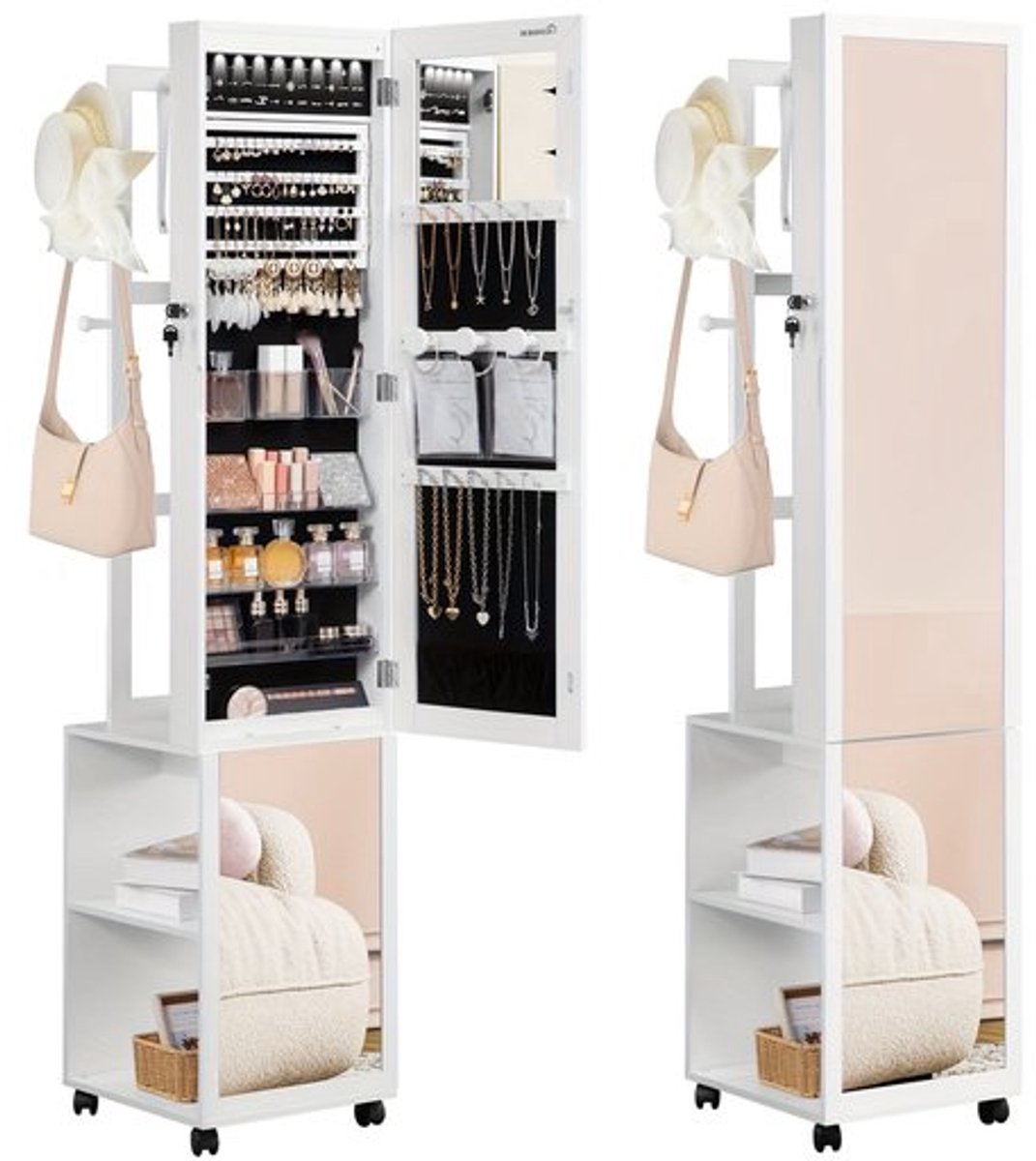 Sieradencabinet – Sieradenkast – Spiegelkast – Organizer – Accessoirekast – Wit/Zwart – Me