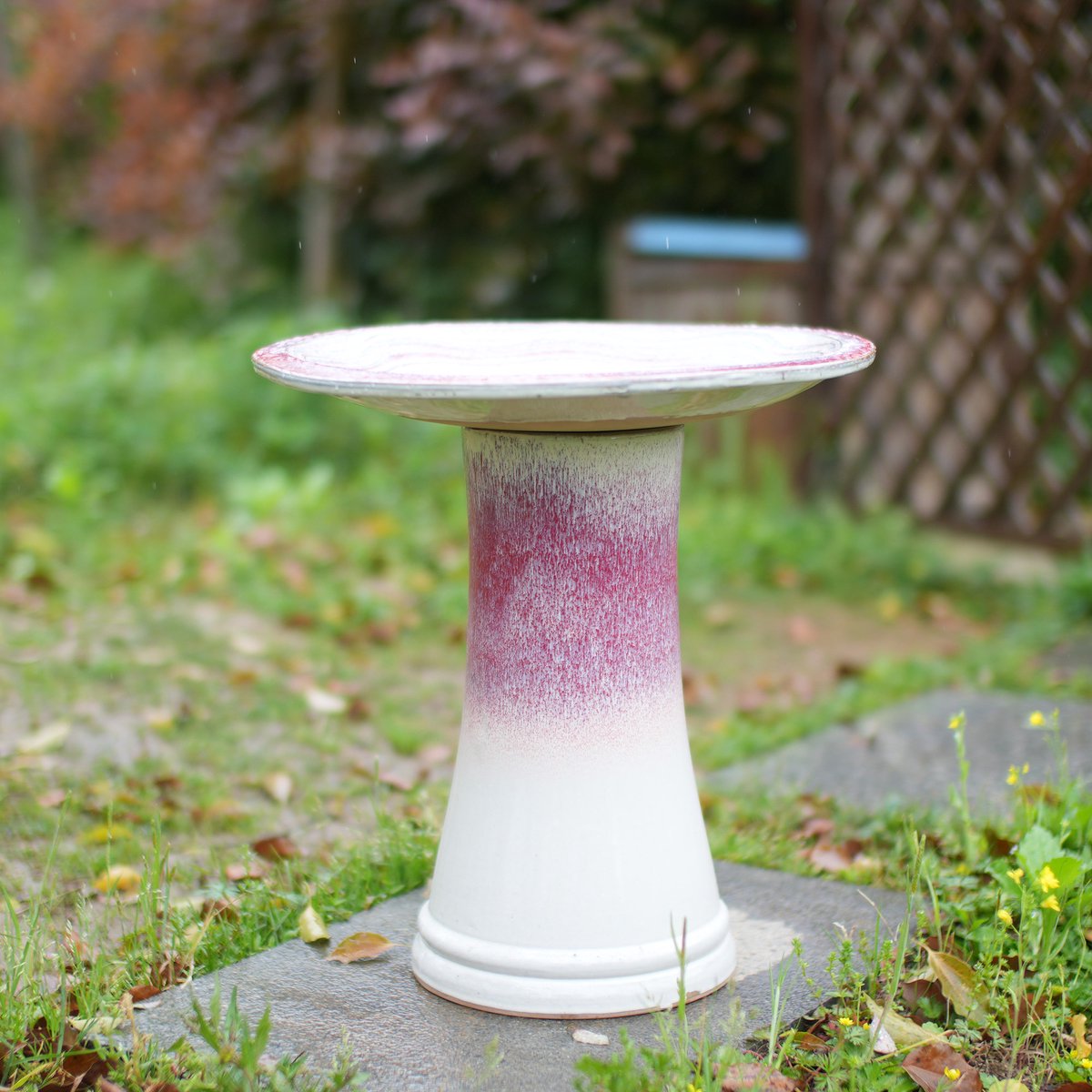 Vogelbad Handgefertigd – Ø 43 cm – Keramiek – Wit Roze – Weerbestendig En Vorstbestendig – Voor Tuin, Terras En Balkon
