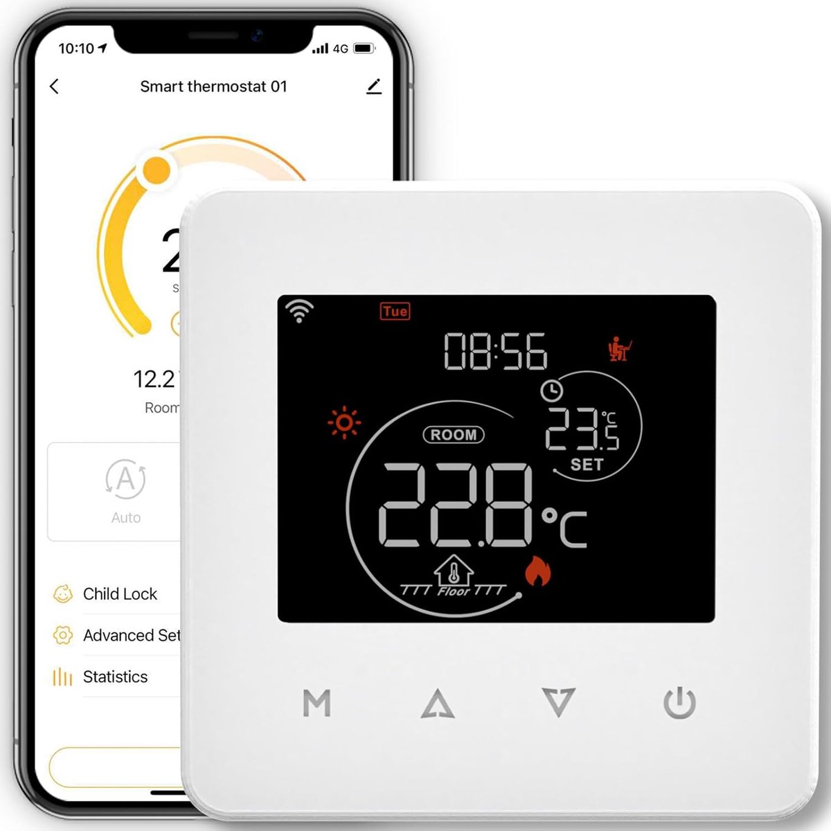 SnelShoppen - Slimme Thermostaat voor Boiler, WiFi Kamerthermostaat, Programmeerbaar, Compatibel met Alexa en Google Home, Tuya App, Energiebesparing