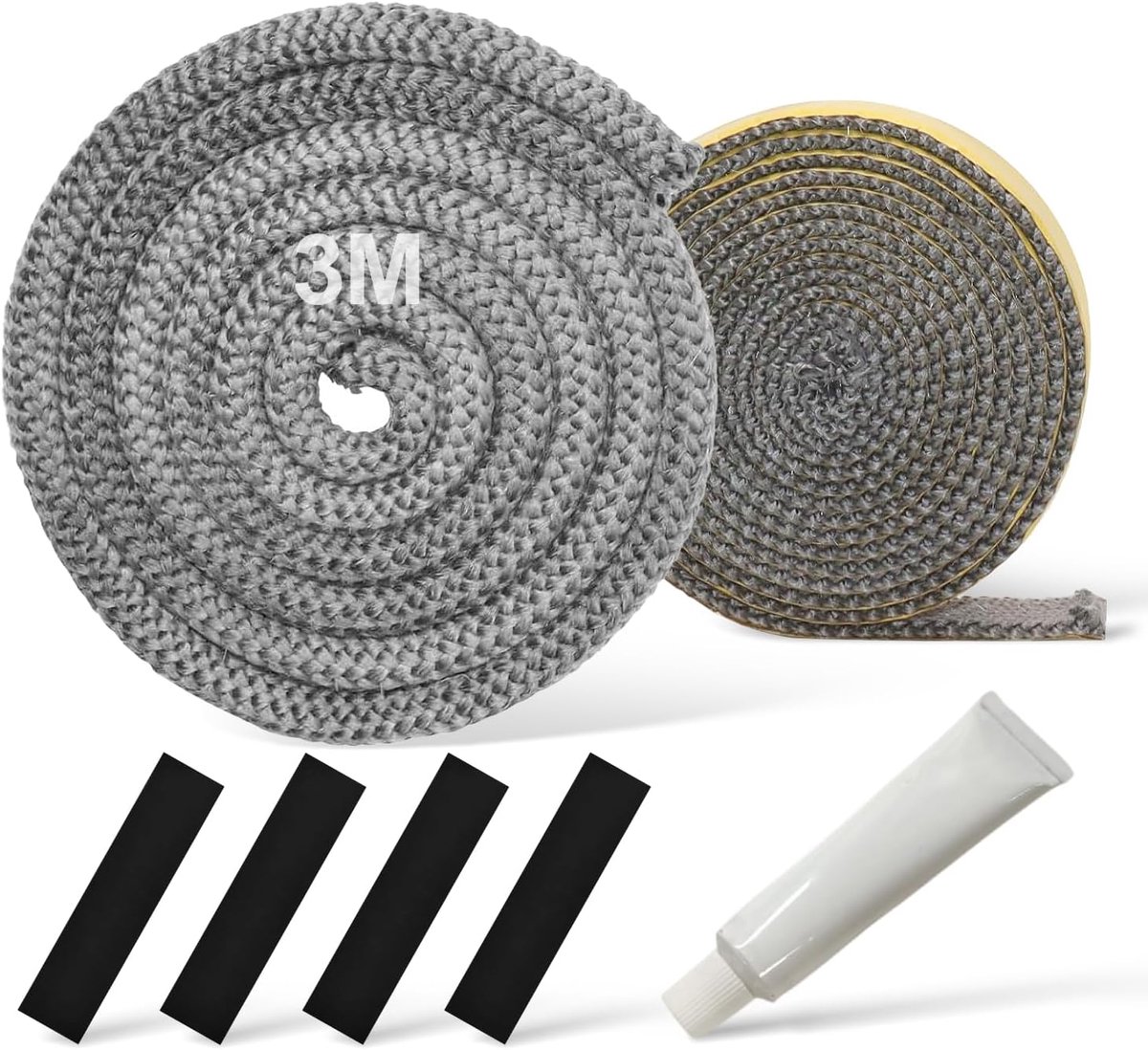 SnelShoppen - 7-delige 10mm x 3m Oven Seal Koord en Sealing Tape voor Kachel en Haard, Hittebestendige Lijm en Accessoires voor Stoven, 3mm x 10mm, Ka