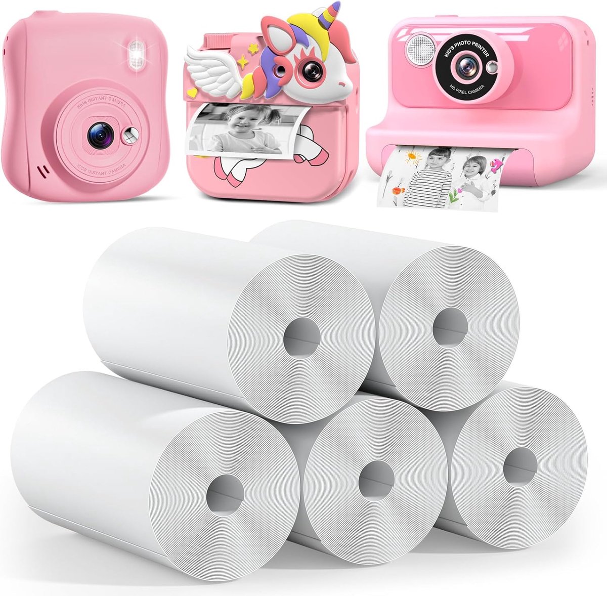 SnelShoppen - 5 Rollen Kinder Camera Print Papier, Direct Print Thermisch Papier, Herfill Papier voor Kindercamera's, Foto Printer Papier Rol, Geschik