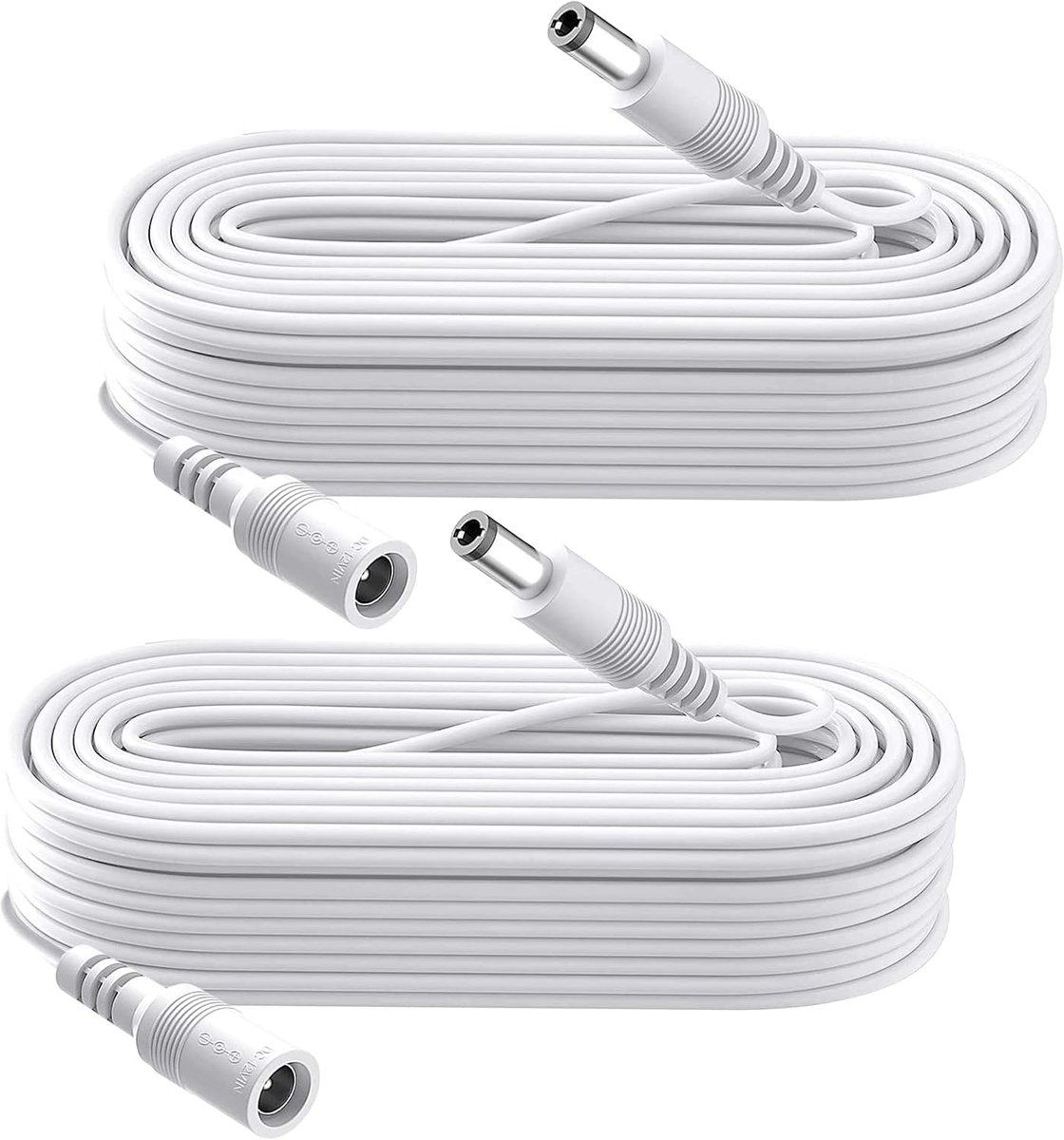 SnelShoppen - 2PCS 10M DC Extension Kabel, Male naar Female 5.5mm x 2.1mm, Voor Beveiligingscamera's, DVR, Router, Printer, LED Strip, Wit