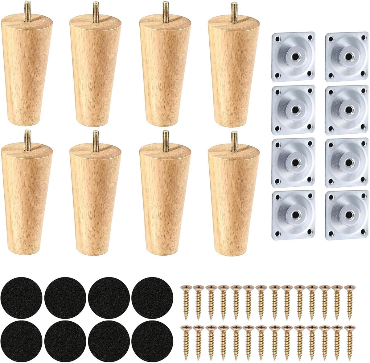 SnelShoppen - 8 Pcs Houten Meubelpoten 12 cm, Vervangende Poten voor Kasten, Tafels, Stoelen, Dressoirs, Soepele Montage met Schroeven, Ideaal voor So