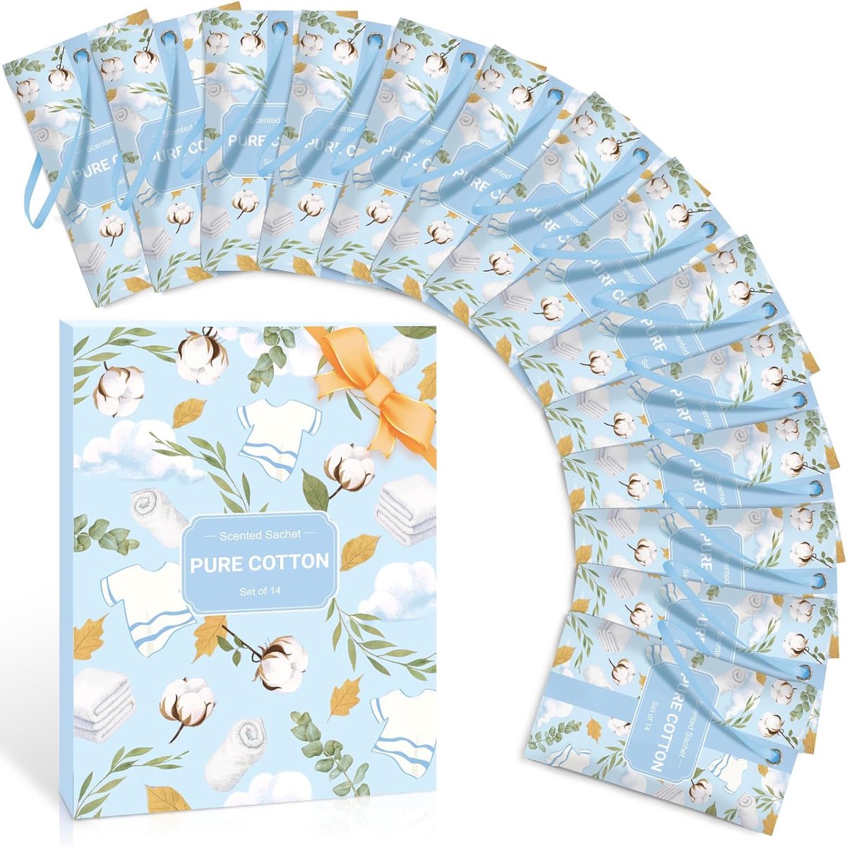 SnelShoppen - Geurzakjes Katoen voor Lades, Kasten, Kamers, Kledingkasten, Auto's, 14 Pockets, Natuurlijke Geur, Langdurig, Vermiculiet, 5.5x9.7 cm