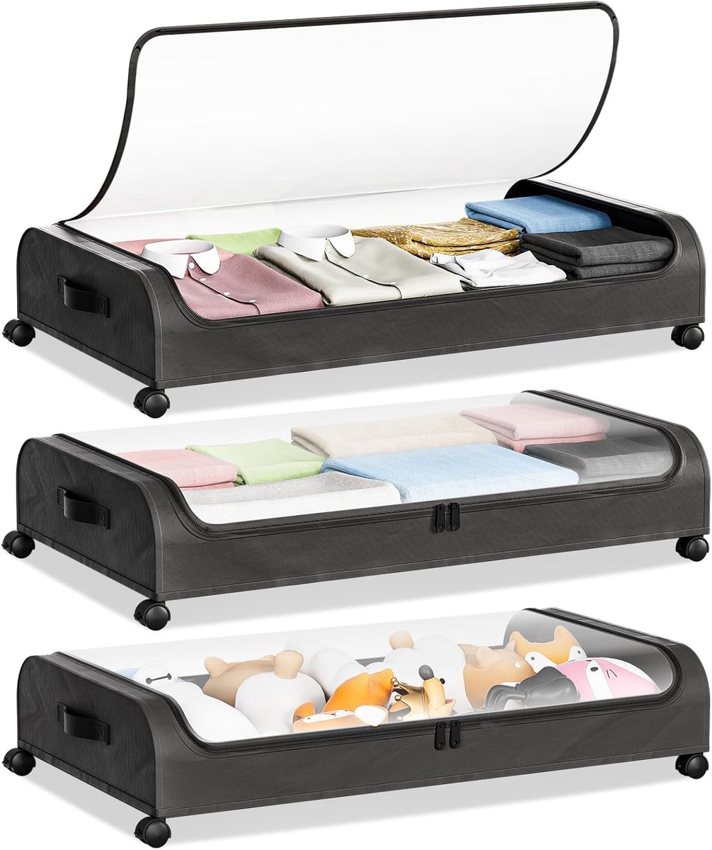 SnelShoppen - 3 Stuks 50L Onderbed Opbergtassen met Wielen, Vouwbare Opbergdozen voor Kleding, Dekbedden, Speelgoed, Hoogwaardige Oxford Stof