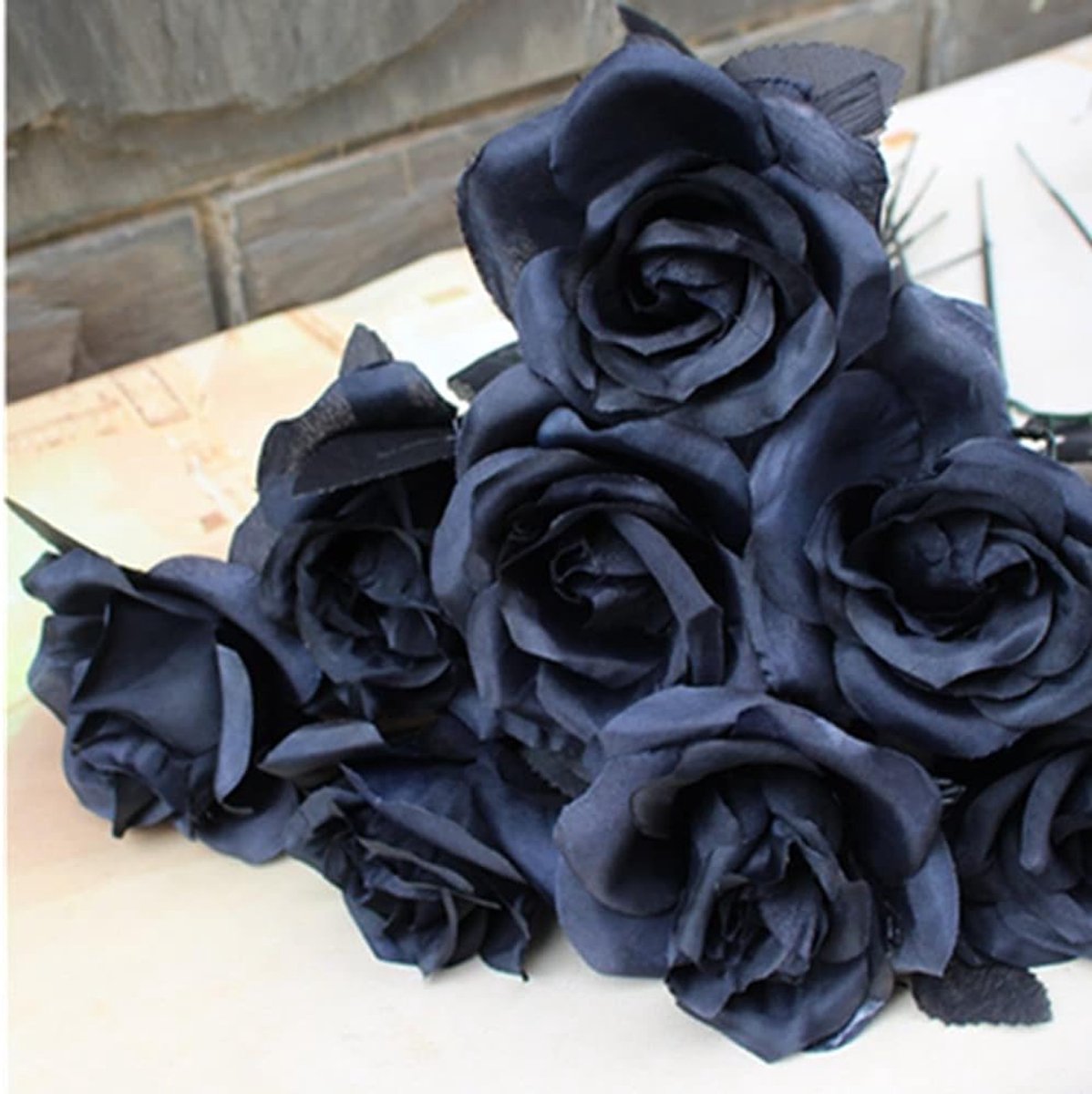 SnelShoppen - 8 Stuks Kunstmatige Zwarte Rozen - Realistische Zijde Bloemen - 40 cm Lang - Perfect voor Feesten, Bruiloften en Huisdecoratie