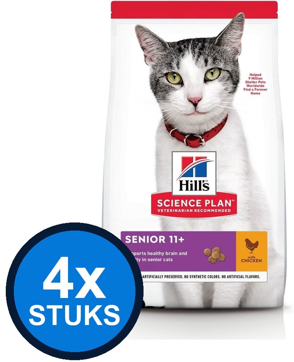 4x Hill's - Science Plan cat senior 11+ chicken 1,5kg - Kattenvoer - 1.5 kg