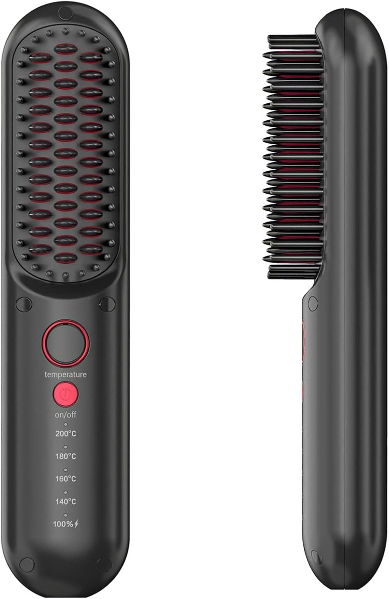 SnelShoppen - Draadloze Haarstijlborstel, Draagbare Mini Haar Straightening Brush voor Vrouwen, USB-C Opladen, Keramische Coating, Lichtgewicht en Com