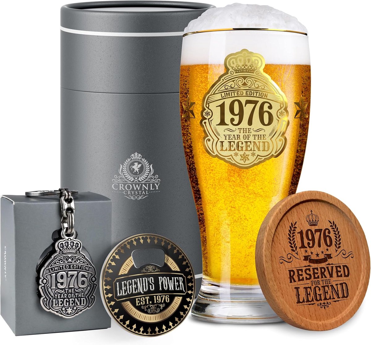 SnelShoppen - Vintage Bierglas 50 Jaar 1976 Cadeau voor Mannen - Unieke Decoratie voor Vader of Vriend - Premium Kwaliteit, Leuk voor Verjaardag, Kers