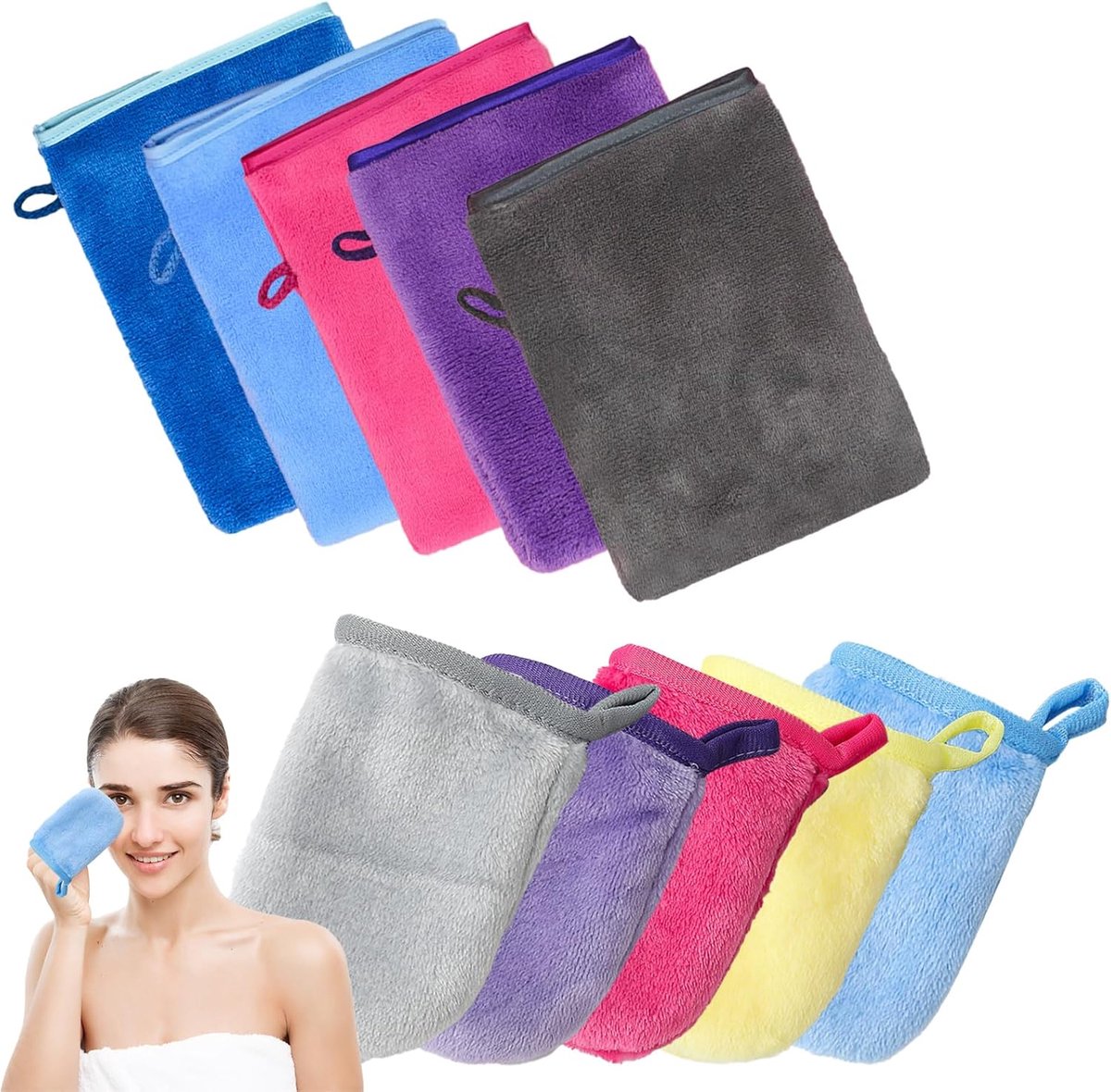 SnelShoppen - Set van 10 Zachte Microfiber Toilet Handschoenen - Hoog Absorberend, Chemisch Vrij, Ideaal voor Bad, Gezichtsreiniging en Dagelijks Gebr