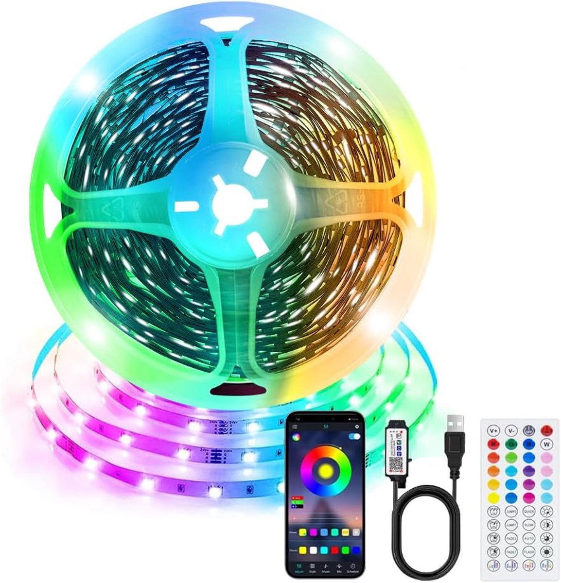 SnelShoppen - Led Strip Lights 3m - RGB TV Backlights met Smart App en Remote Control - Muziek Sync Kleurverandering + Timing Functie voor 45-65 inch