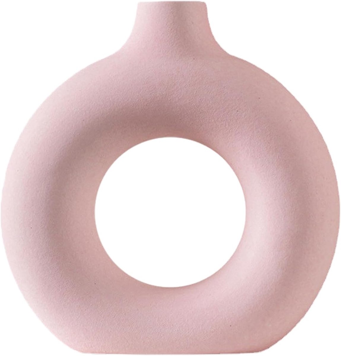 SnelShoppen - Donut Vase Rond Vorm Modern Bloemenvaas, Keramische Vaas voor Pampas Gras, Roze Decoratie voor Bureau, Woonkamer, Huiswarming Cadeau