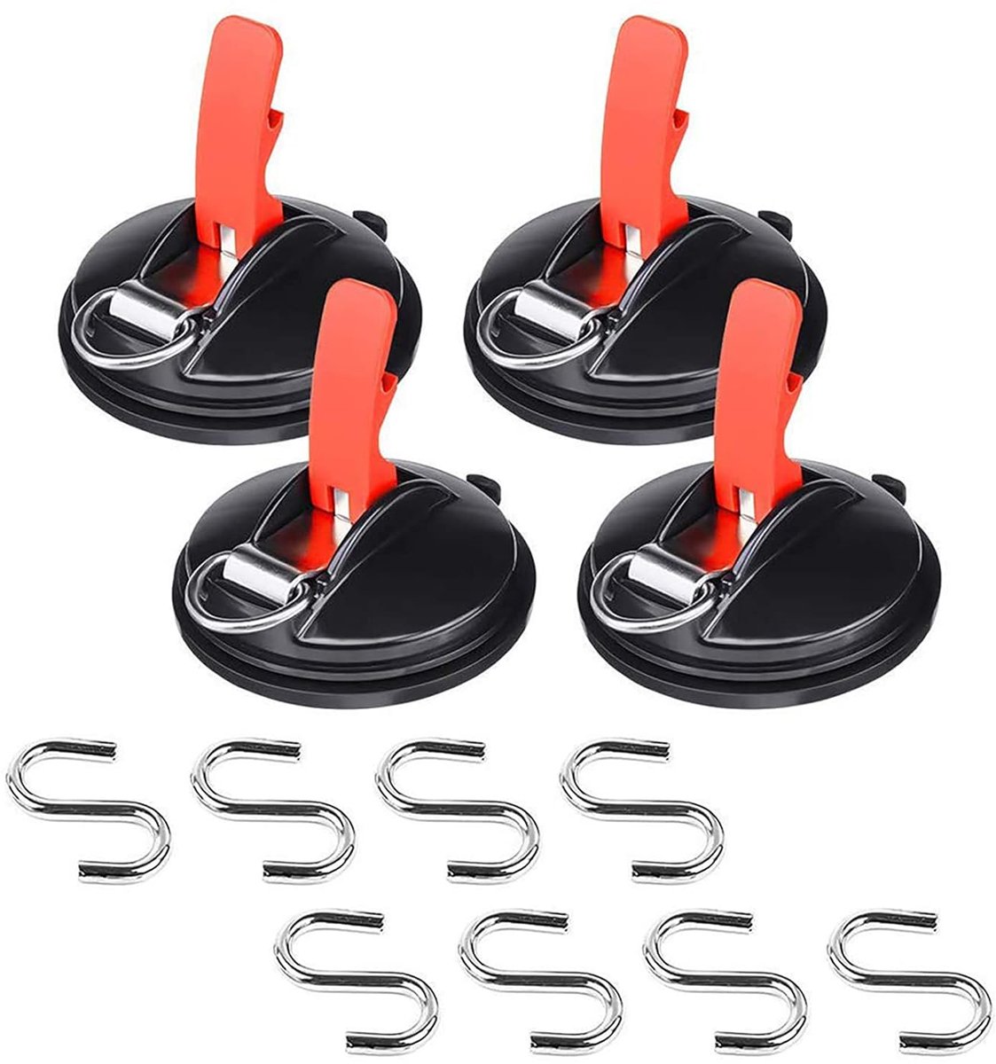 SnelShoppen - Multifunctionele Zuignappen Set 4 Stuks met 8S Haken - Krachtige Zuignappen voor Auto, Tent, Camping, Luchtbed, Tarps, Heavy Duty Tensio
