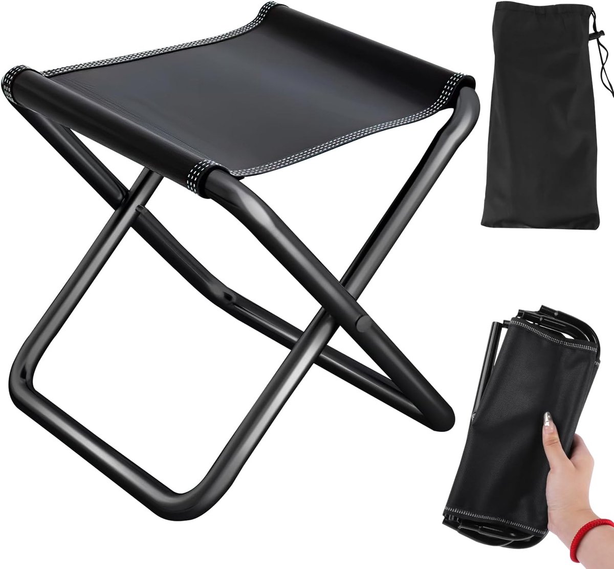 SnelShoppen - Opvouwbare Campingstoel - Lichtgewicht Vouwstoel voor Buiten - Tuinstoel - Ideaal voor Camping, Tuin, Visserij, Hiken, Jagen - Zwart - M