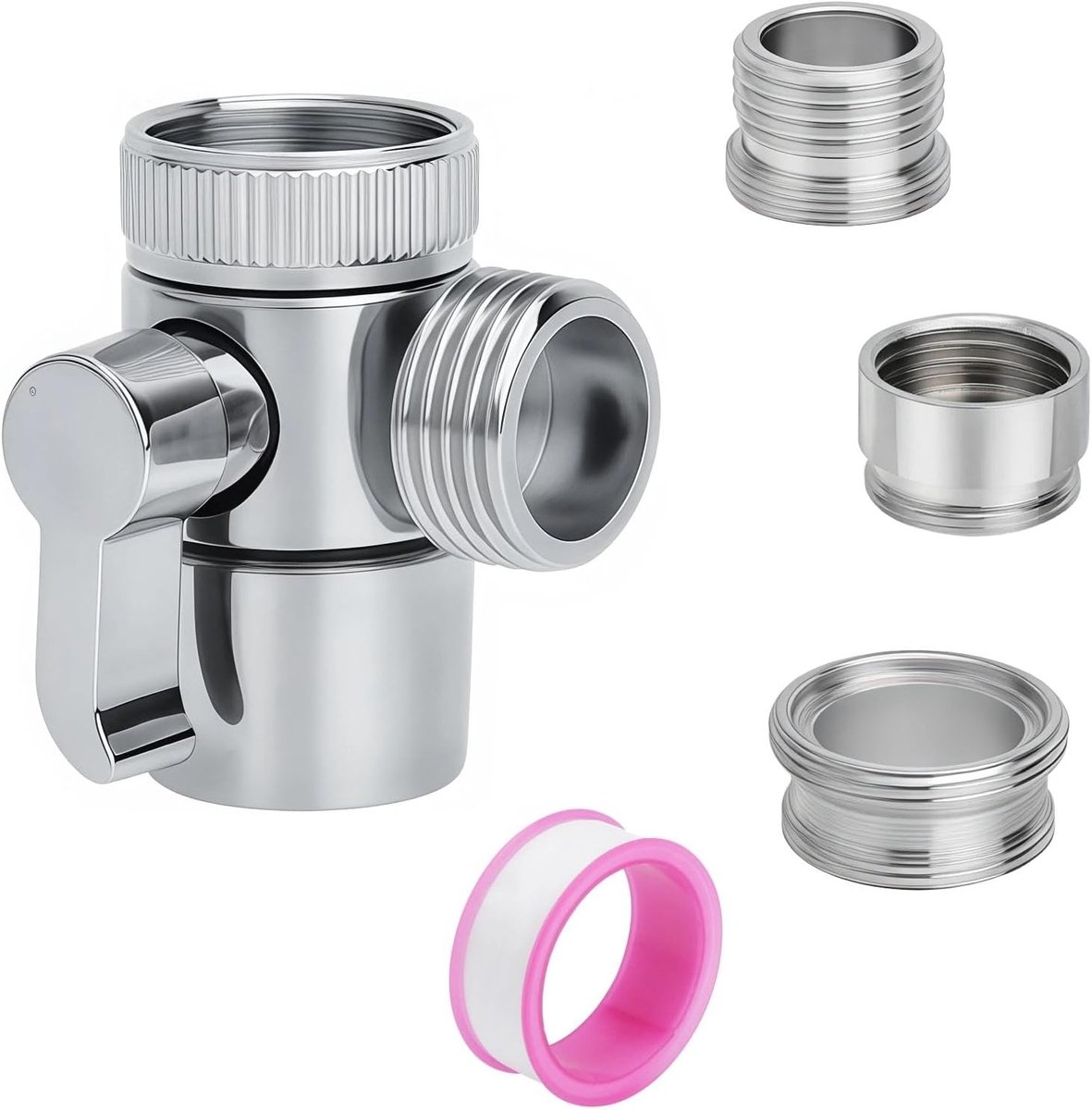 SnelShoppen - 3-Weg Tap Adapter Ventiel, M22 M24 G1/2, Robuust Metaal, Chroom Coating, Geschikt voor Keuken, Badkamer, Douche, Onderbouw en Meer