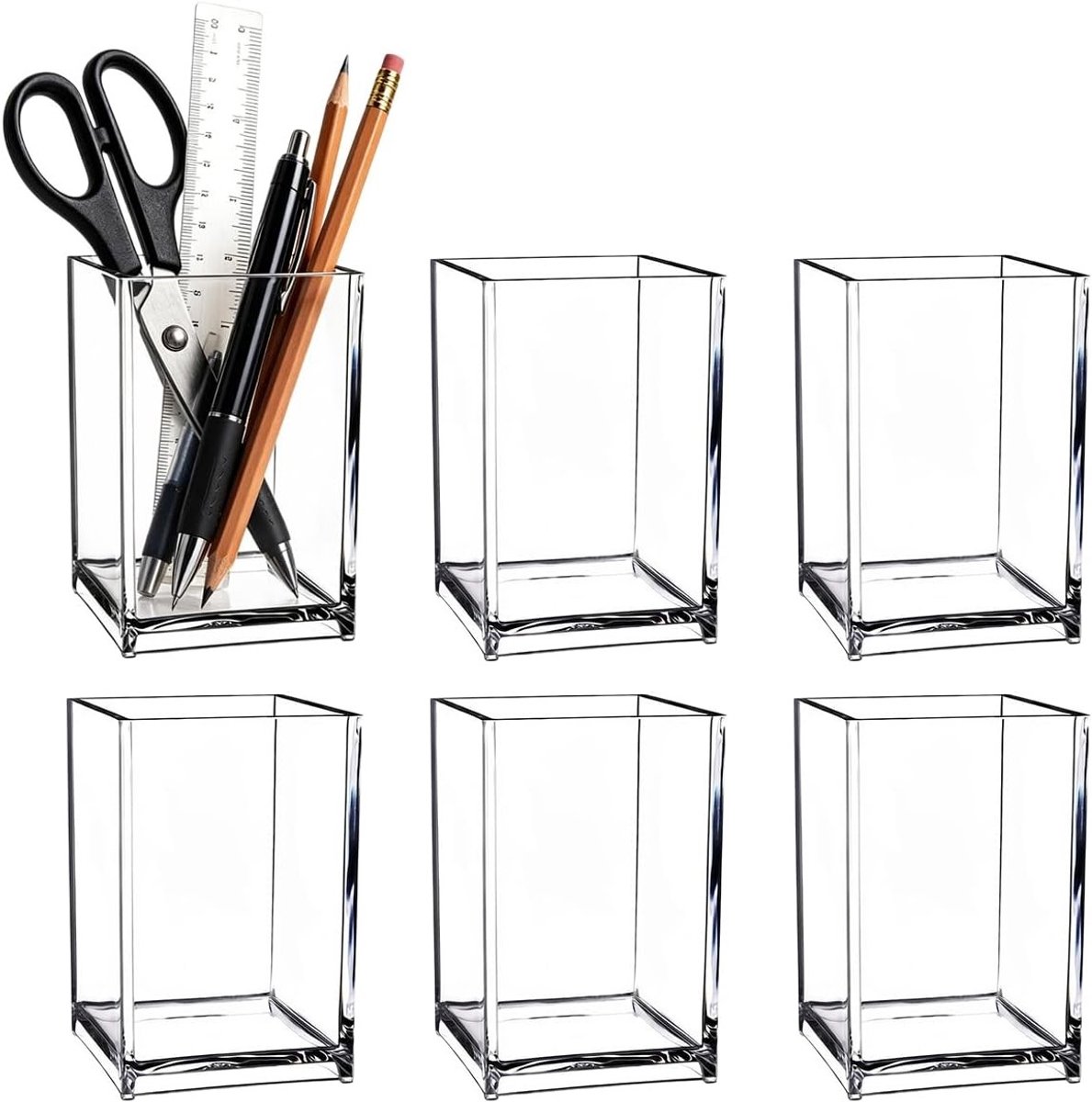 6 Stuks Helder Acryl Pennenhouders - Doorzichtige Bureau Organizer en Potloodhouder voor Kantoor en Thuisgebruik