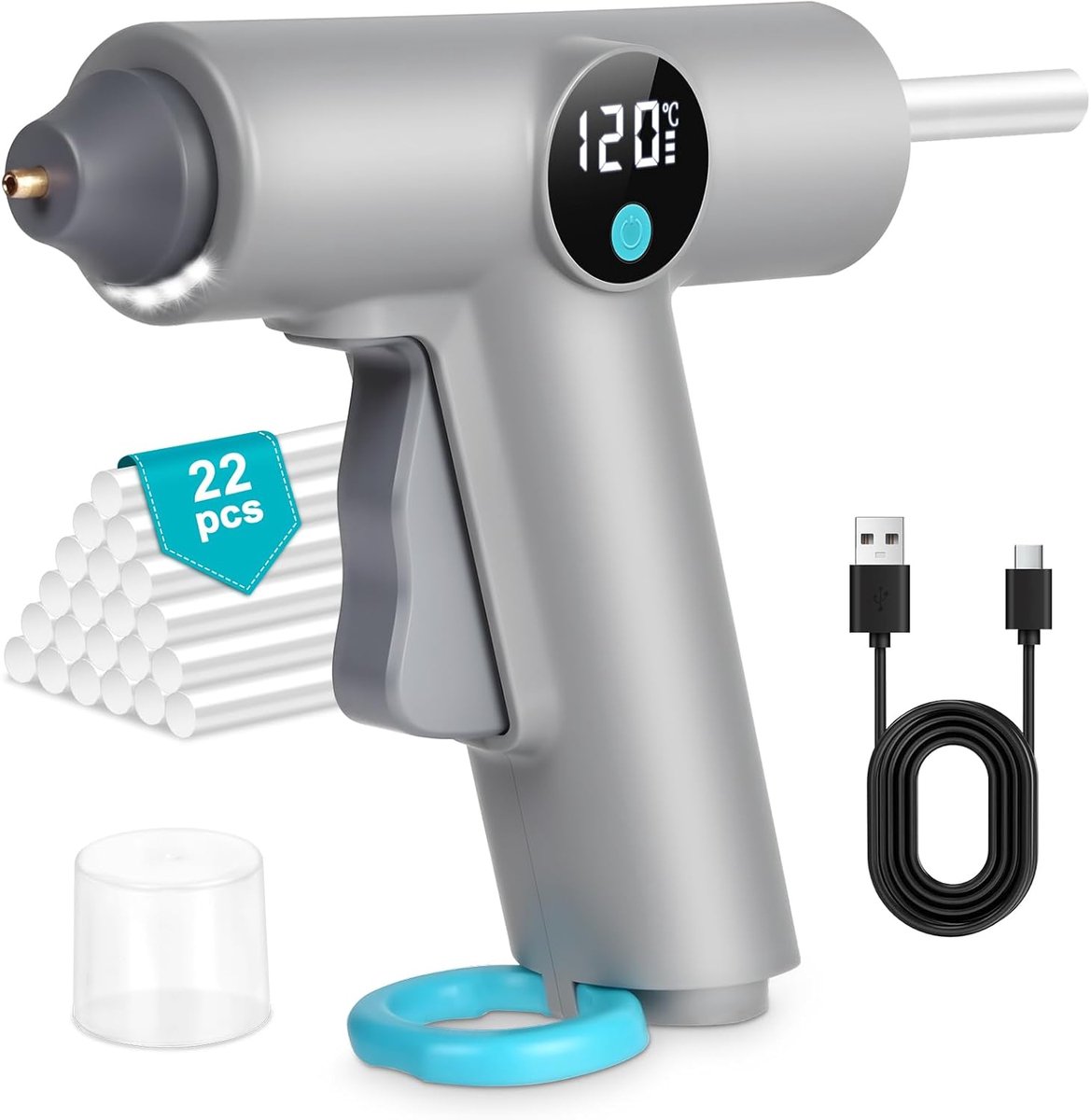 SnelShoppen - Draadloze Lijmpistool met 22 Stuks Hot Glue Sticks, Oplaadbare 2500mAh Batterij, 40s Snelle Voorverwarming, Anti-Druip Mondstuk, Auto Sh