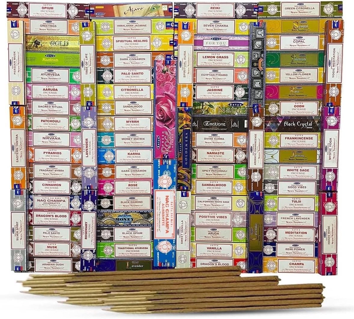 SnelShoppen - Assorted Satya Nag Champa Wierookstokjes - 12 x 15 g - Natuurlijk, Aromatherapie, Meditatie, Yoga, Ontspanning, Spiritualiteit